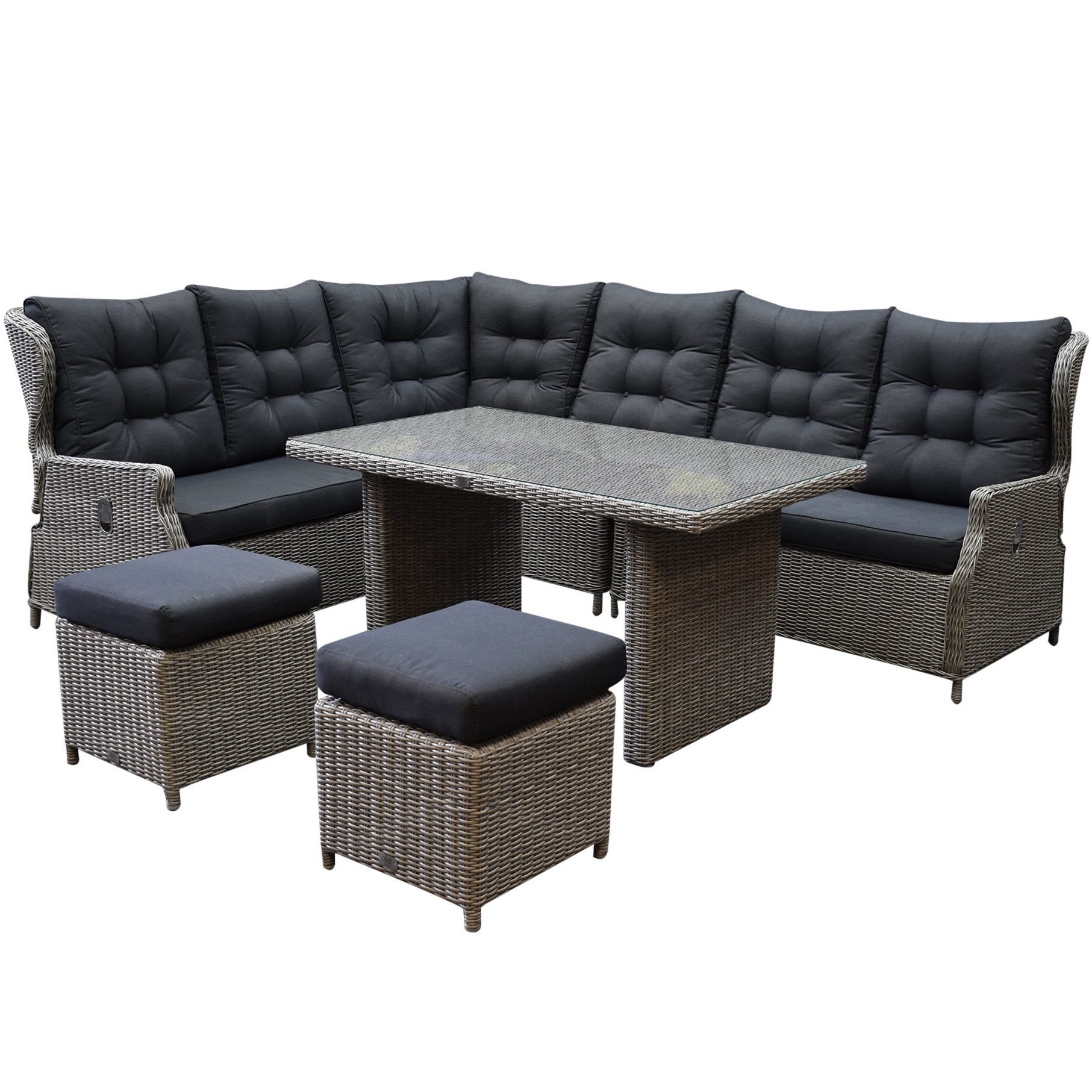AVH-Collectie Ibiza hoek dining loungeset 7-delig verstelbaar grijs
