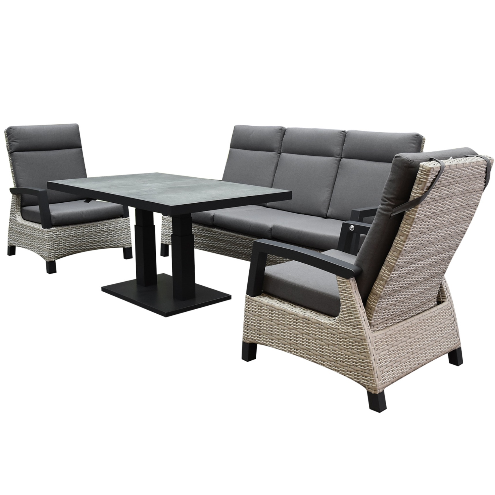 AVH-Collectie Dallas stoel bank dining loungeset 4 delig verstelbare tafel grijs