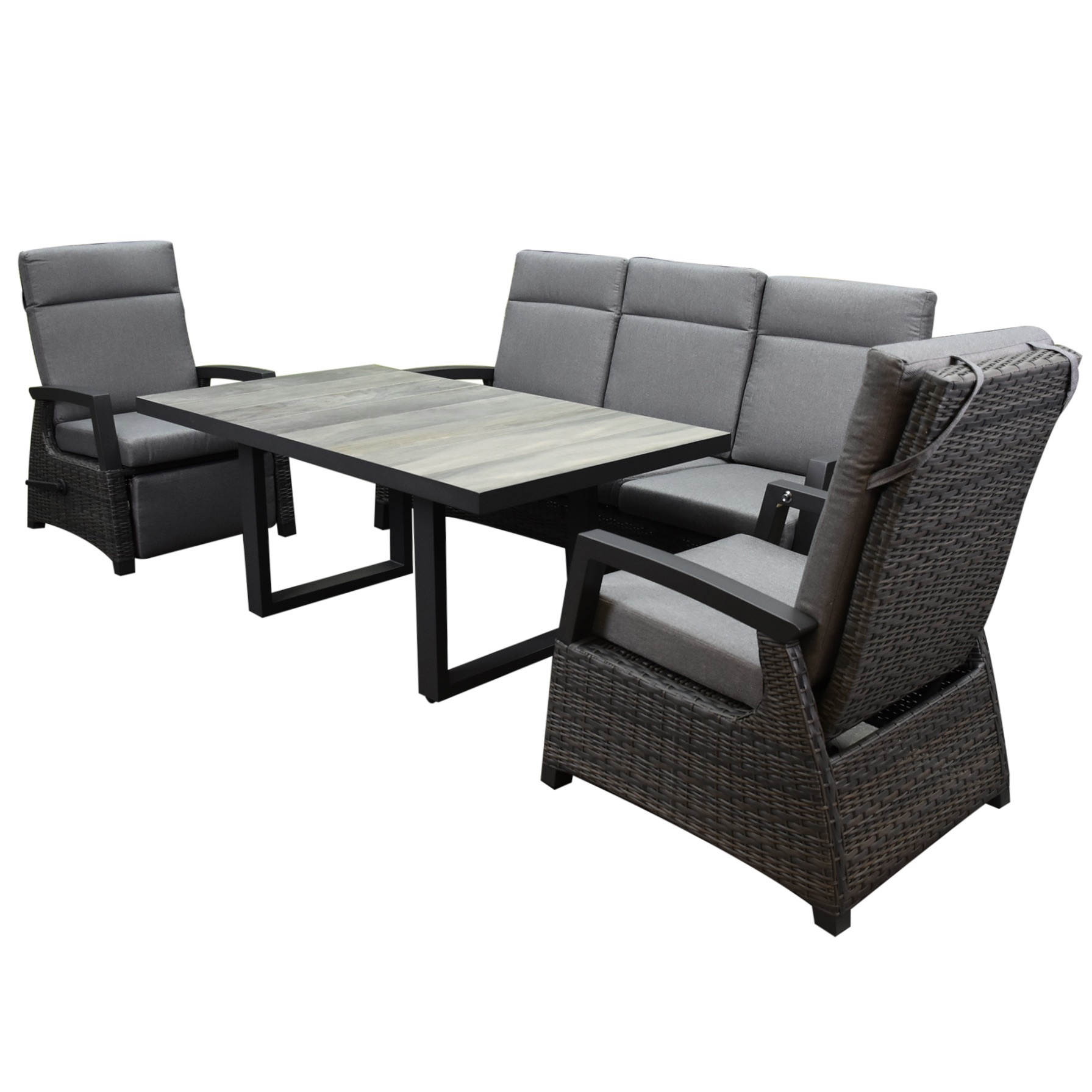 AVH-Collectie Dallas stoel bank dining loungeset 4 delig verstelbare rugleuning en voetensteun antraciet