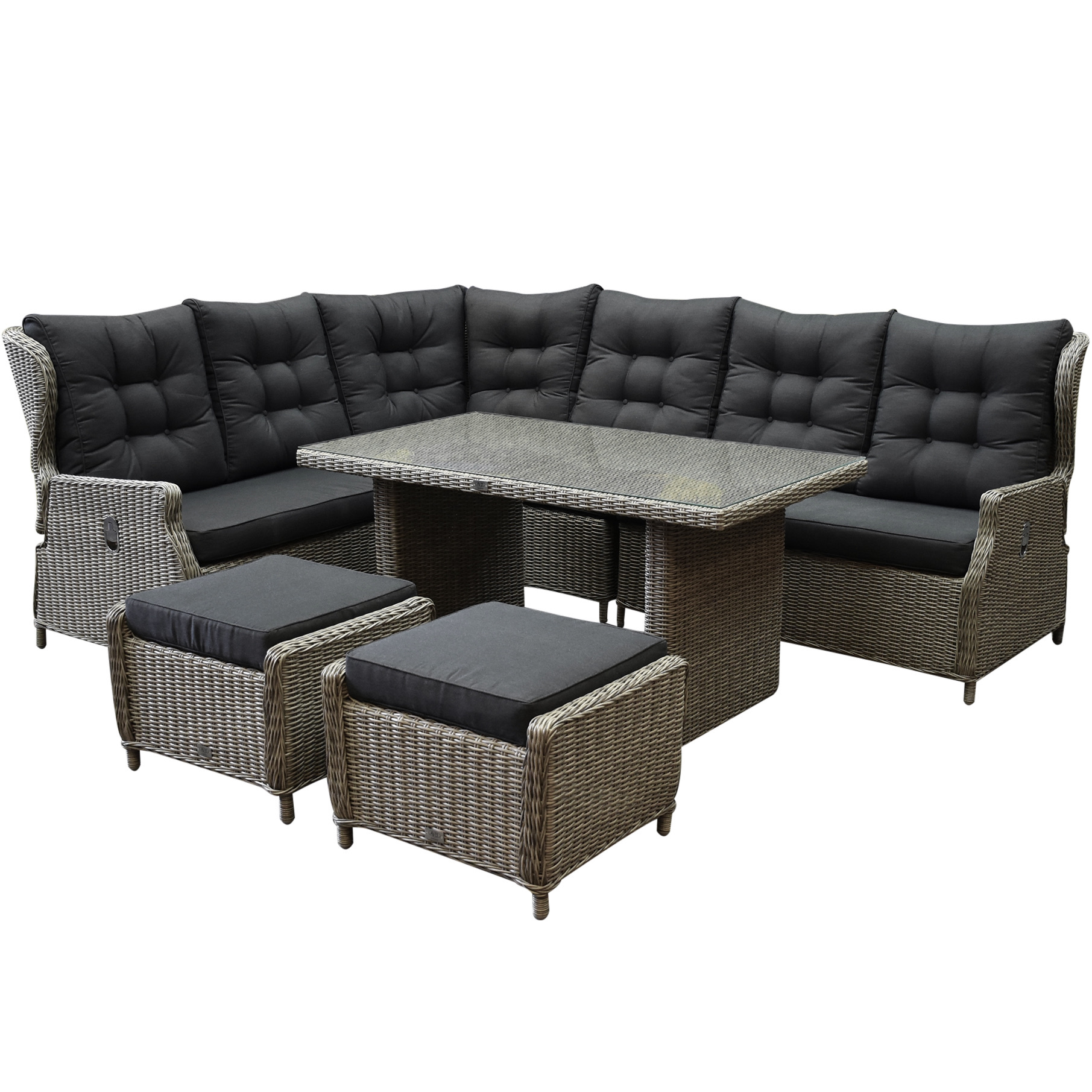 AVH-Collectie Ibiza hoek dining loungeset 7-delig verstelbaar grijs