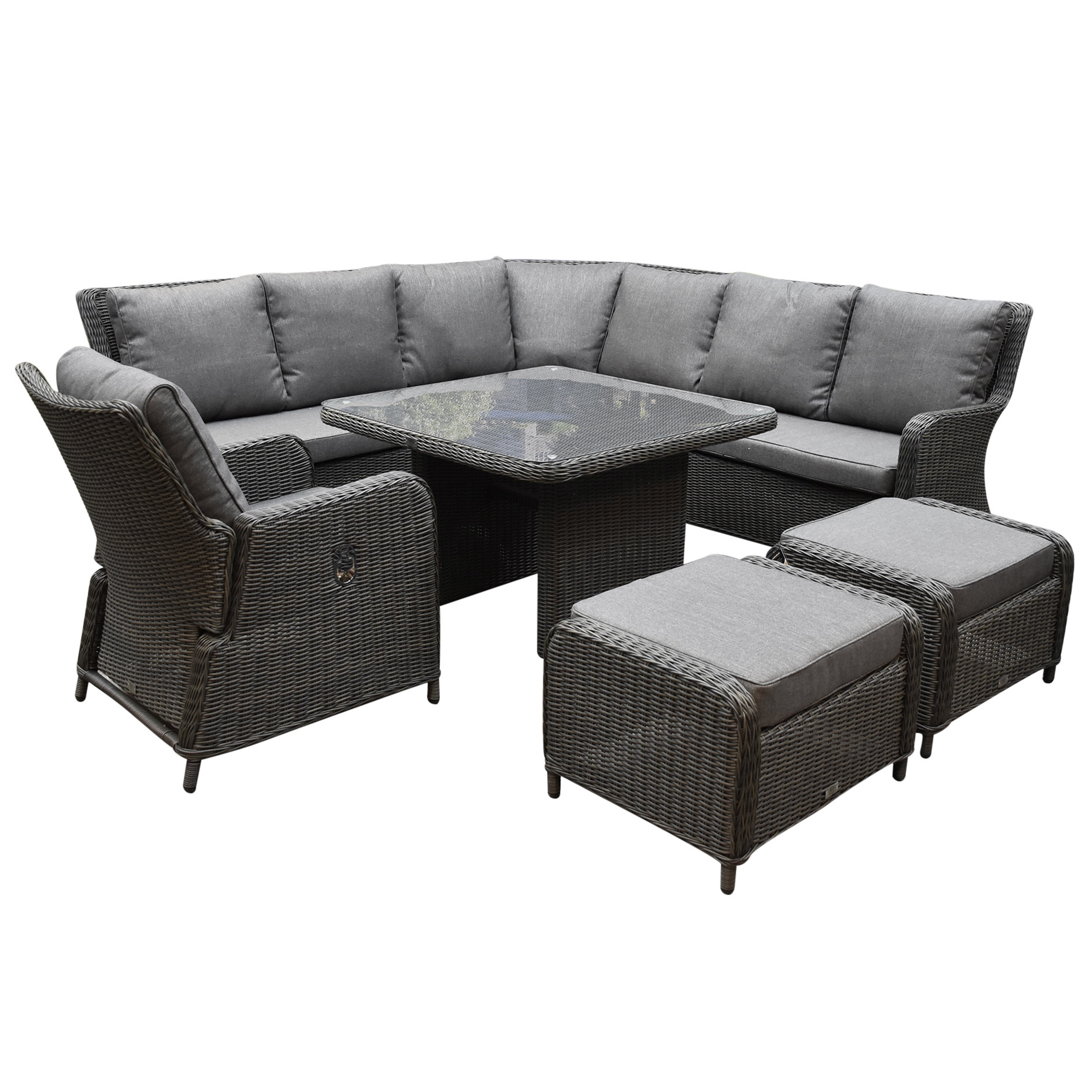 AVH Premium Collection Bilbao Premium dining hoek loungeset 7 delig verstelbaar antraciet wicker