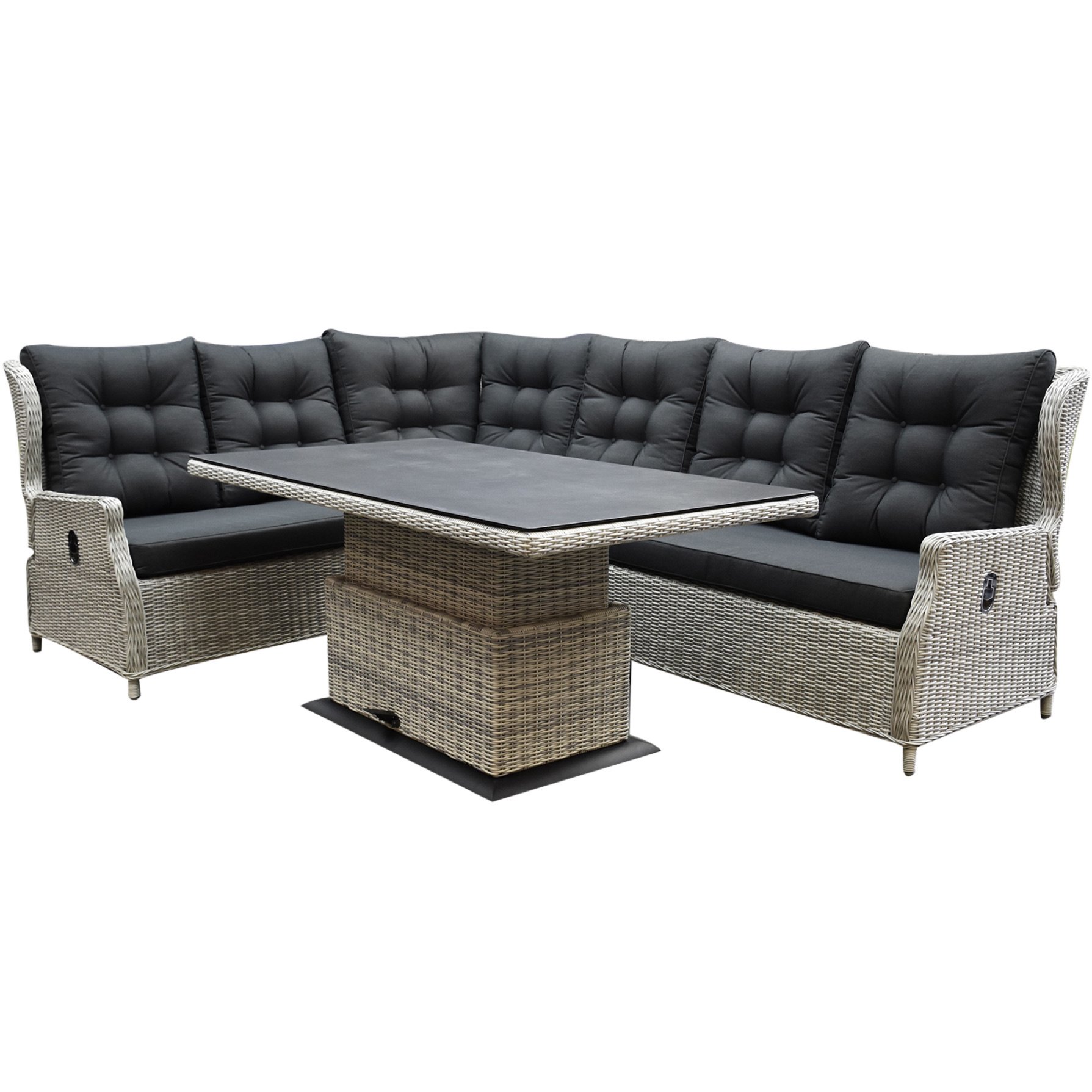 AVH-Collectie Ibiza dining verstelbare hoek loungeset 5 delig wit grijs met verstelbare tafel