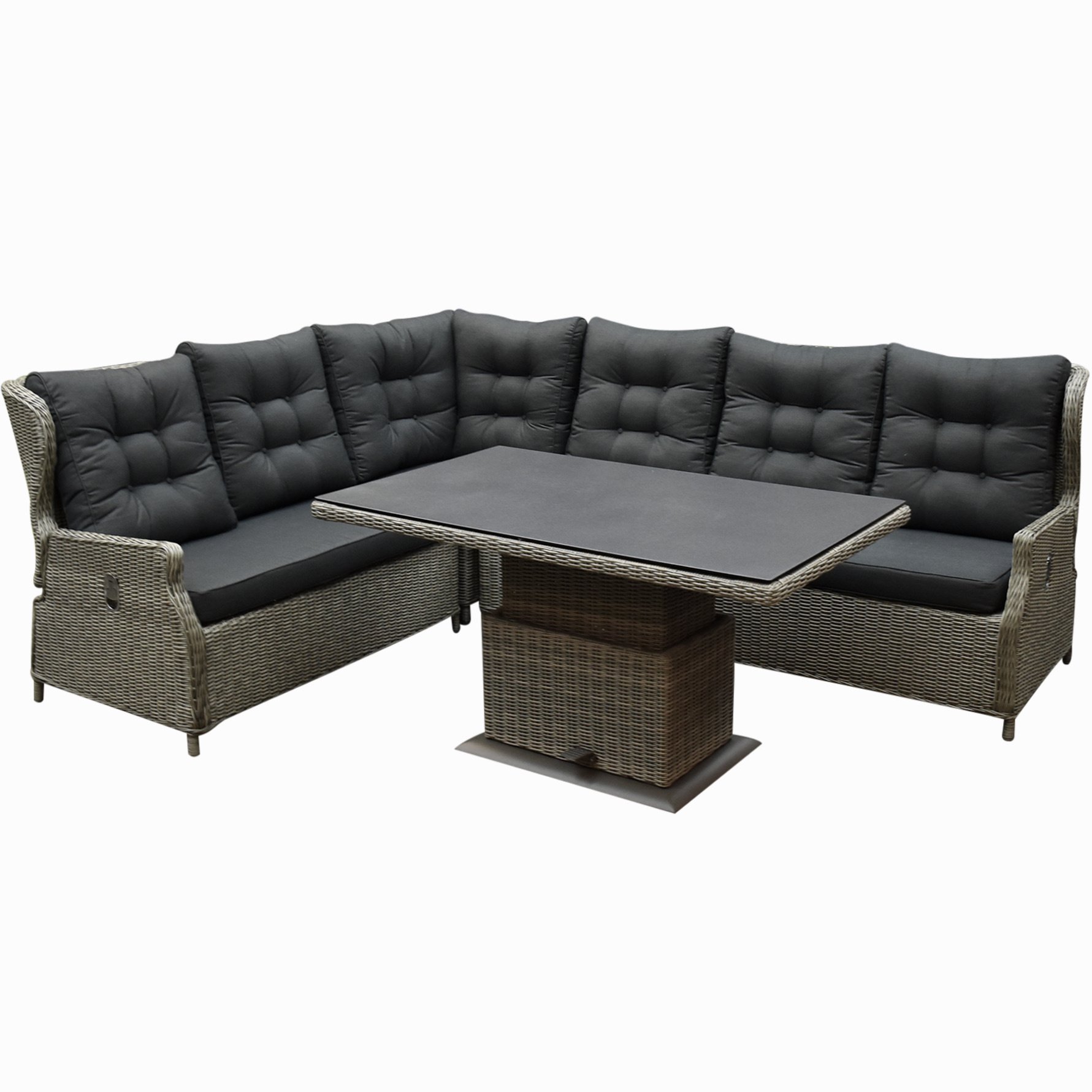 AVH-Collectie Ibiza dining verstelbare hoek loungeset 5 delig grijs met  verstelbare tafel