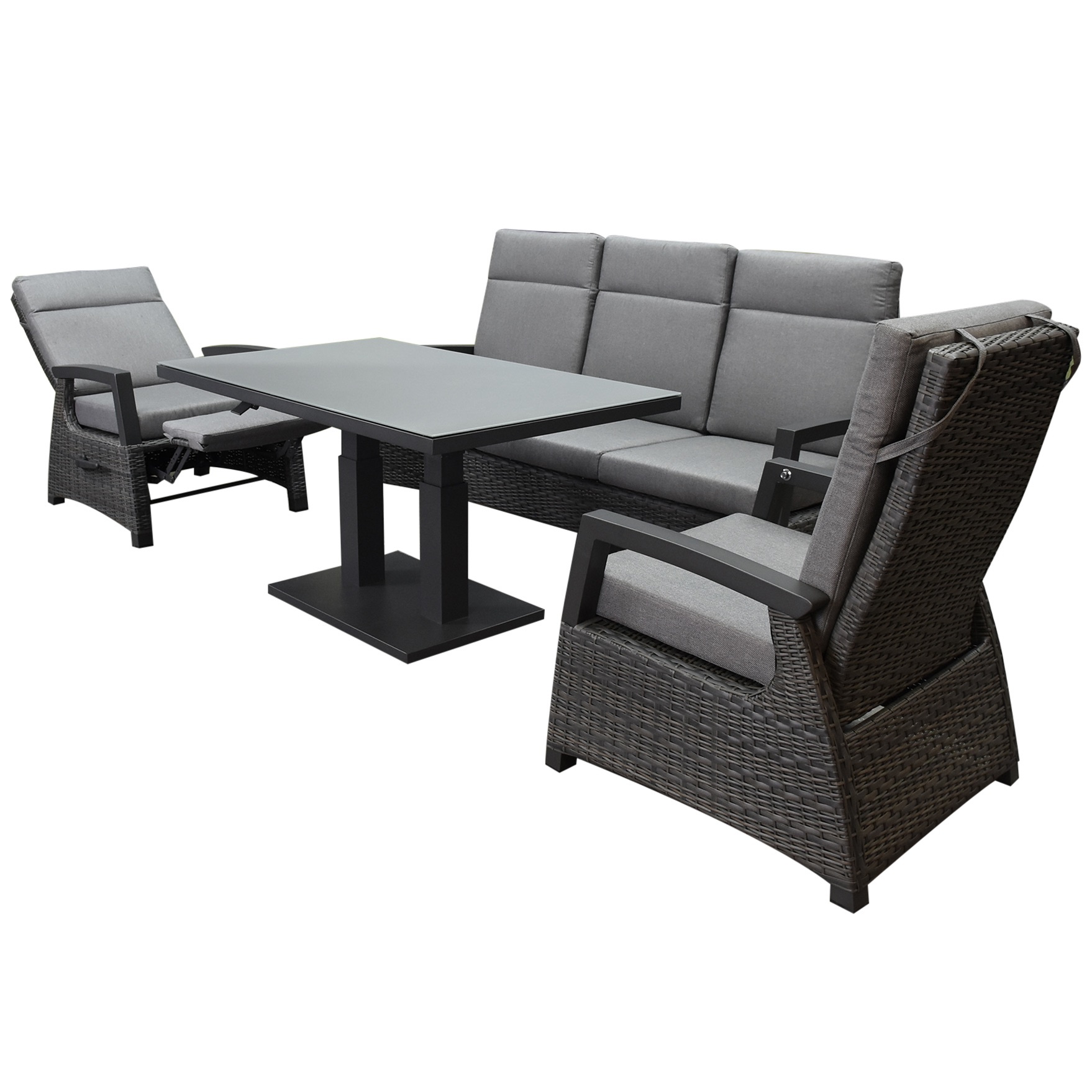 AVH-Collectie Dallas stoel bank dining loungeset verstelbaar 4 delig verstelbare tafel antraciet