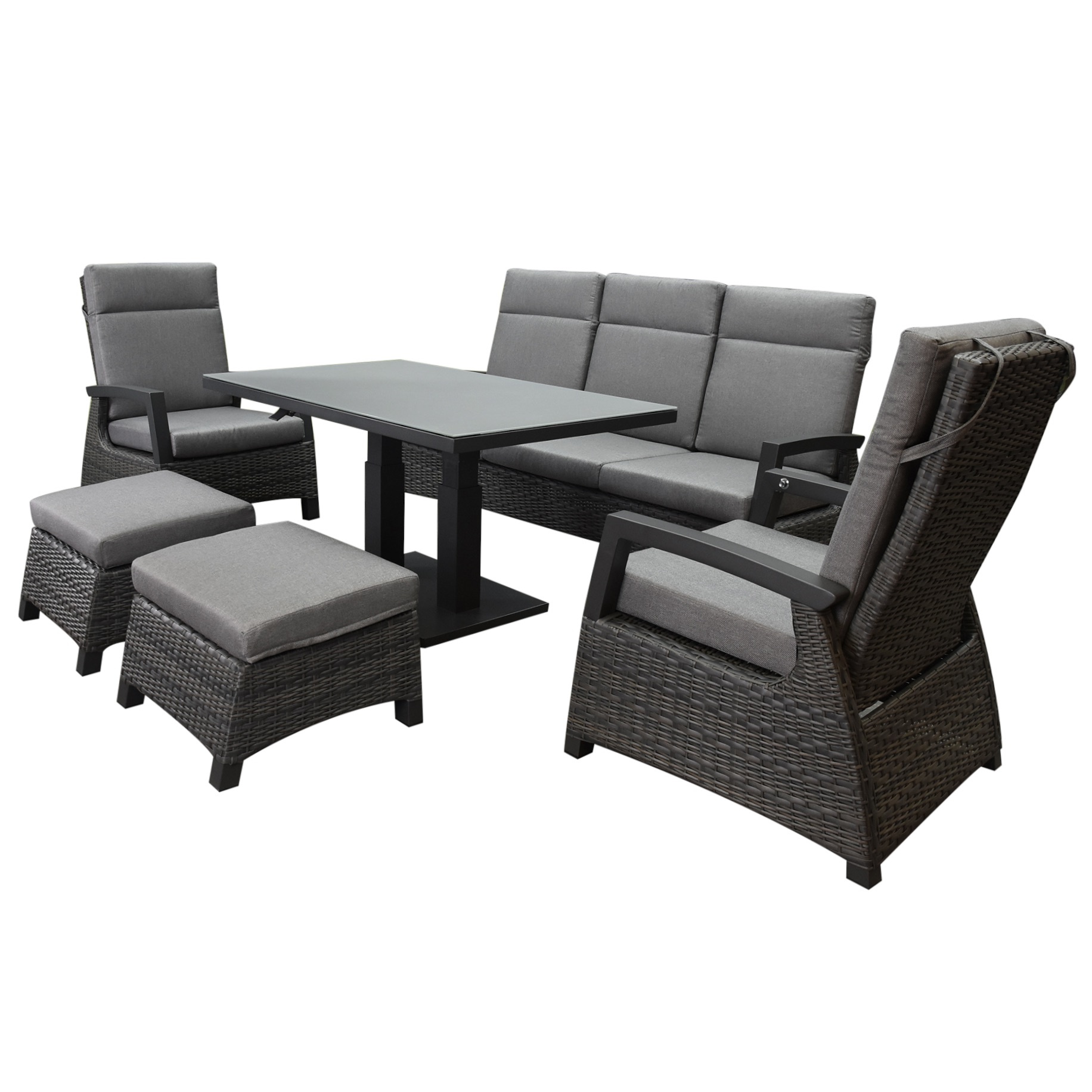 AVH-Collectie Dallas stoel bank dining loungeset 6 delig verstelbare tafel antraciet