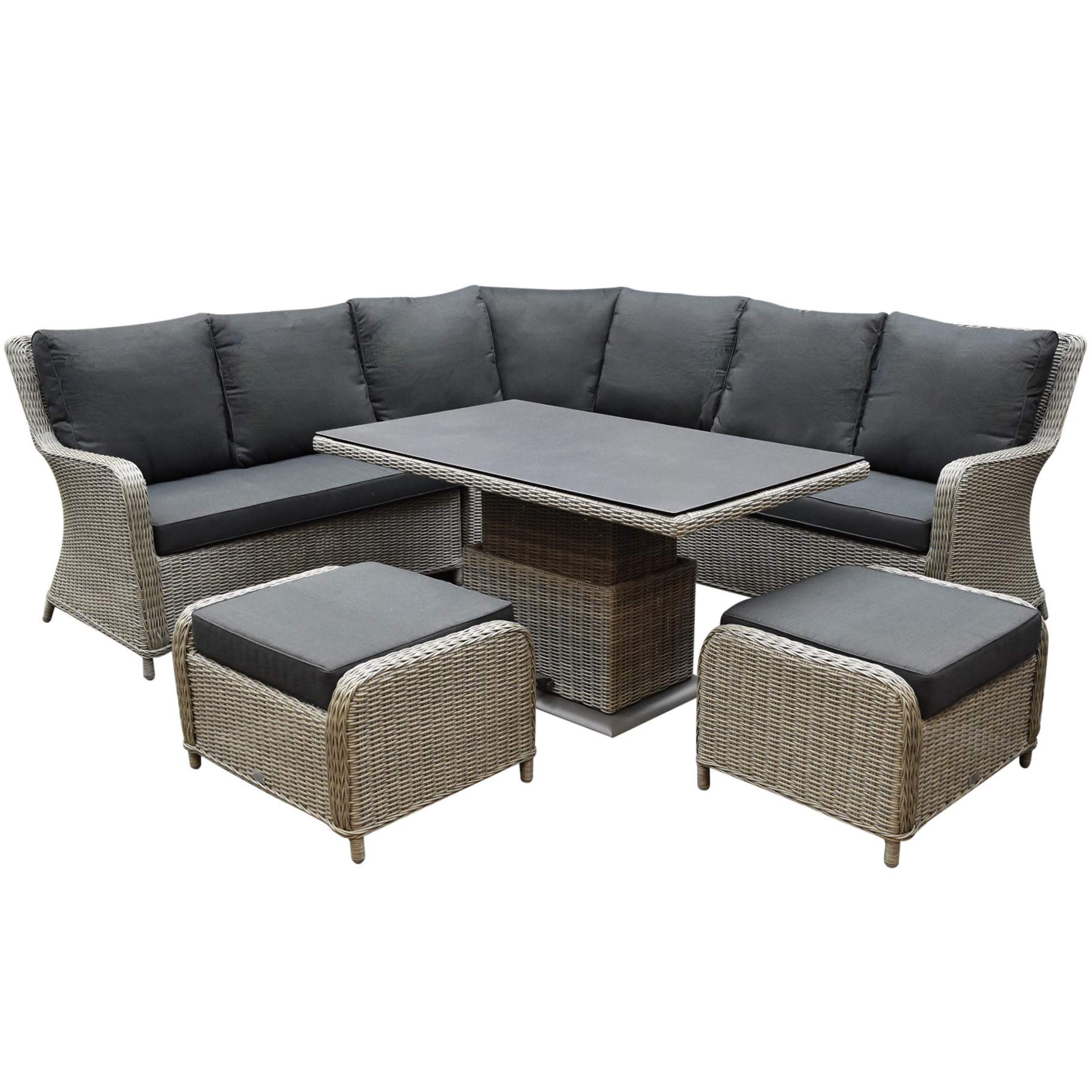 AVH-Collectie Bilbao dining hoek loungeset 6 delig grijs verstelbare tafel