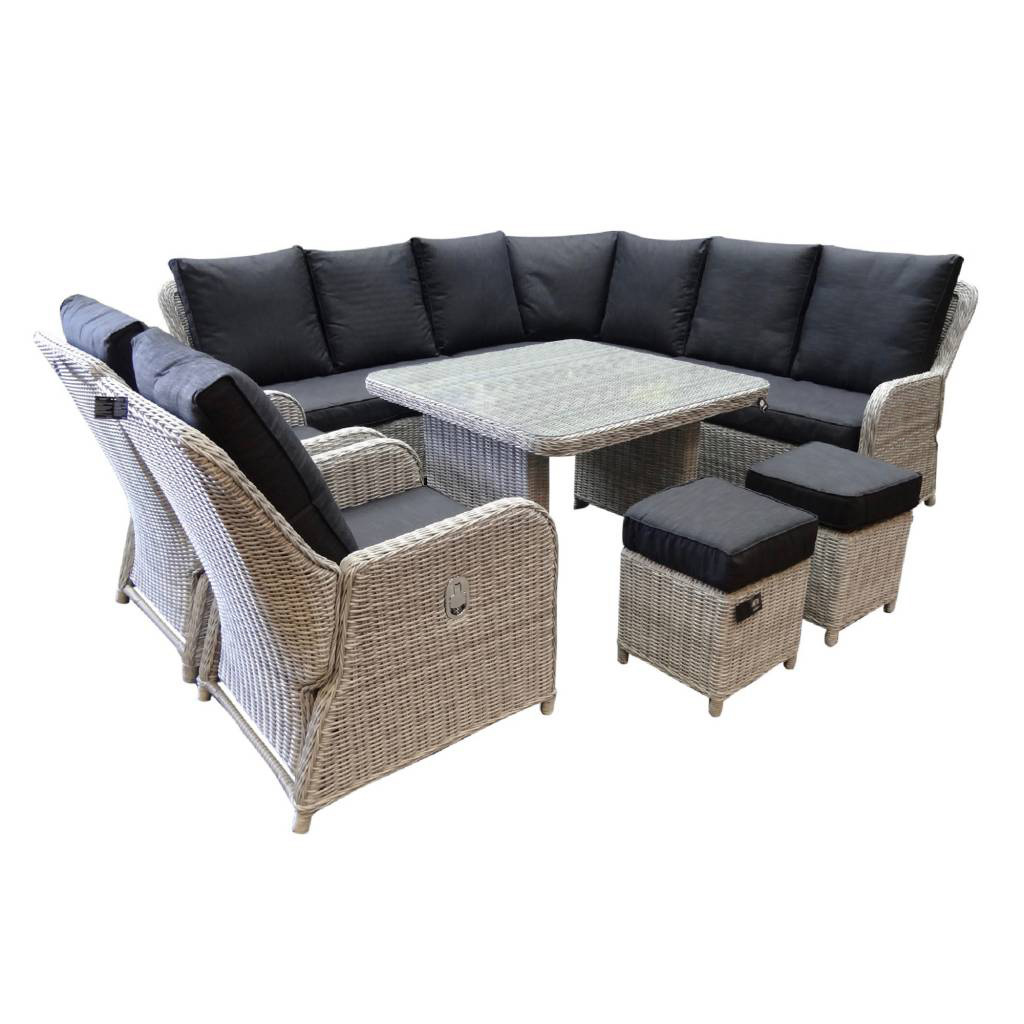 AVH-Collectie Bilbao hoek dining loungeset 8-delig wit verstelbaar grijs