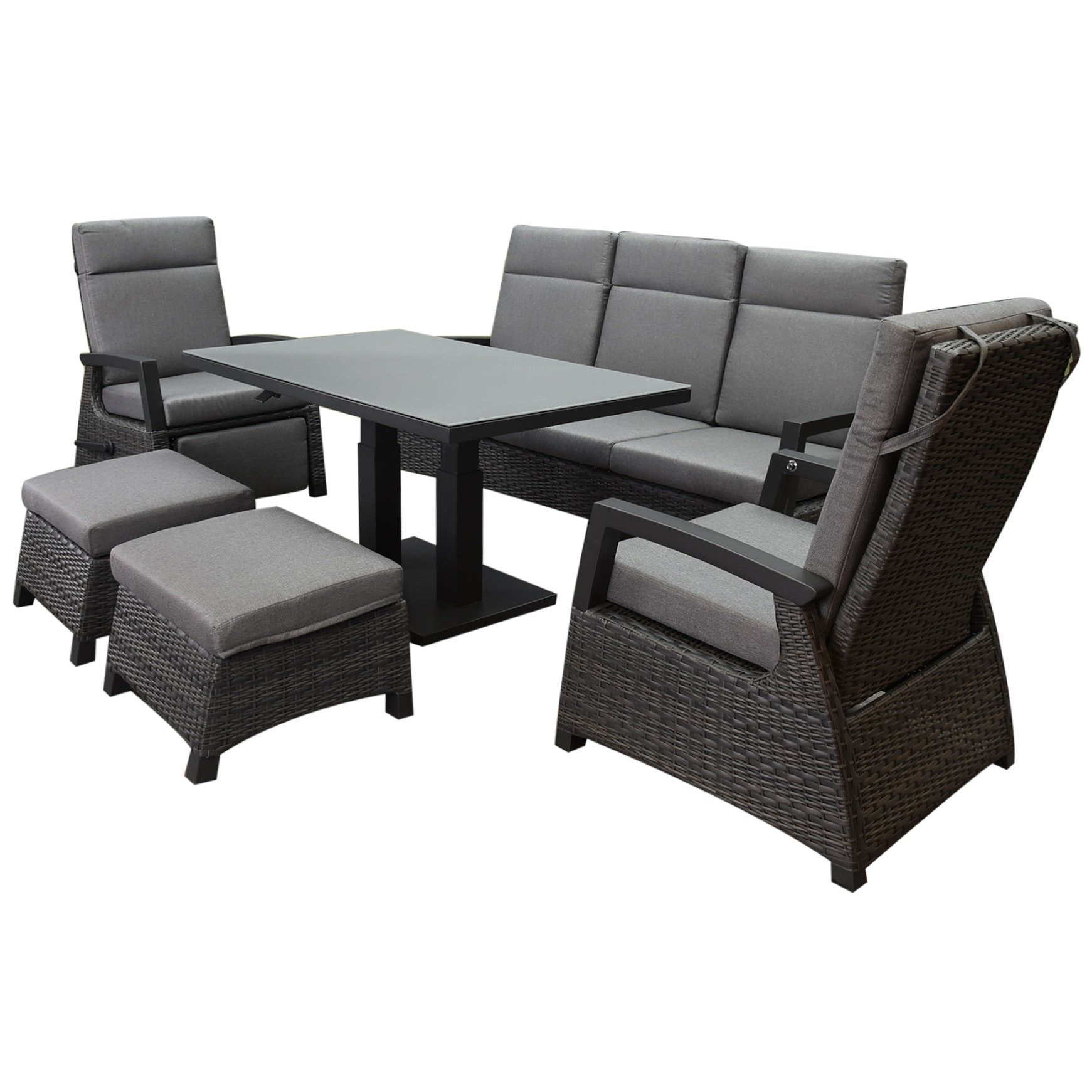 AVH-Collectie Dallas stoel bank dining loungeset verstelbaar 6 delig verstelbare tafel antraciet