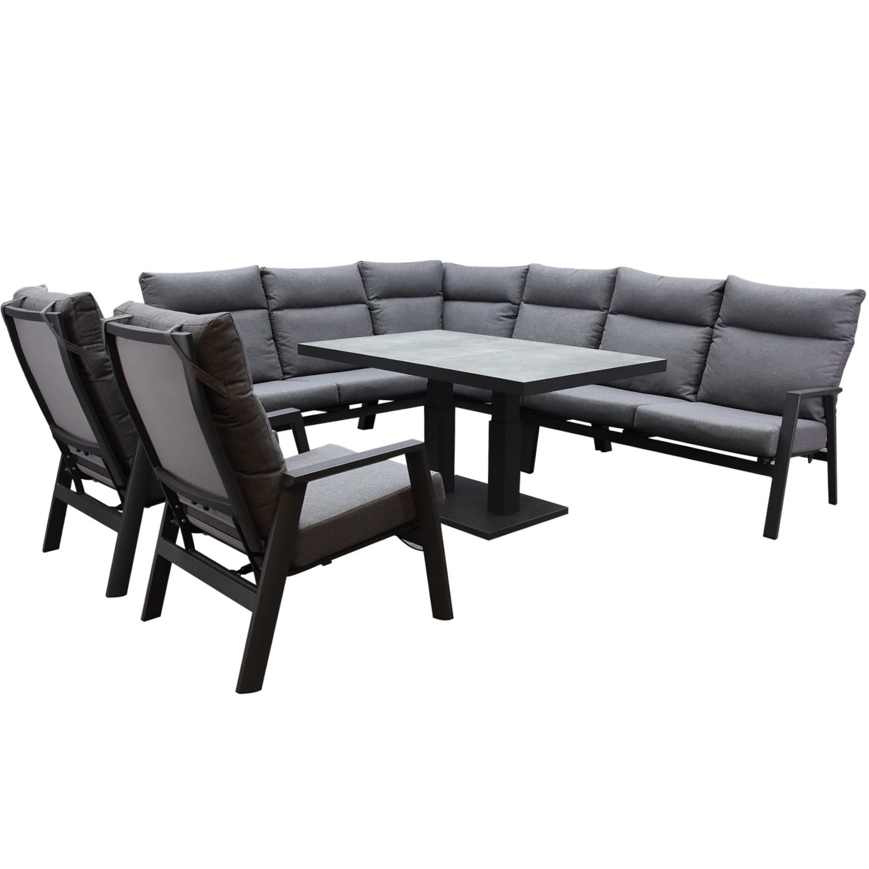 AVH-Collectie Pacific hoek dining loungeset 7 delig aluminium verstelbaar antraciet