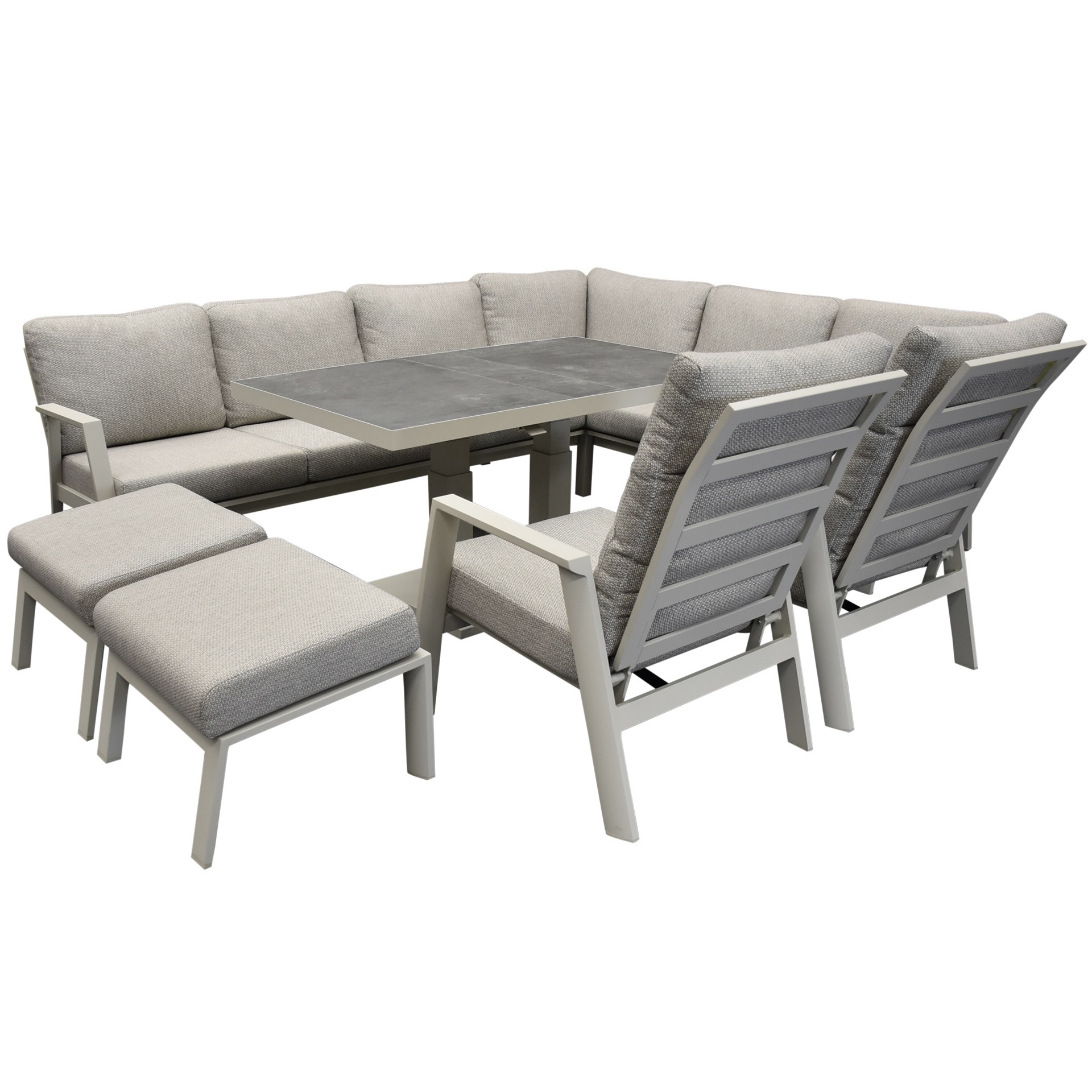 AVH-Collectie Barolo hoek dining loungeset 8 delig aluminium verstelbare tafel latte zand