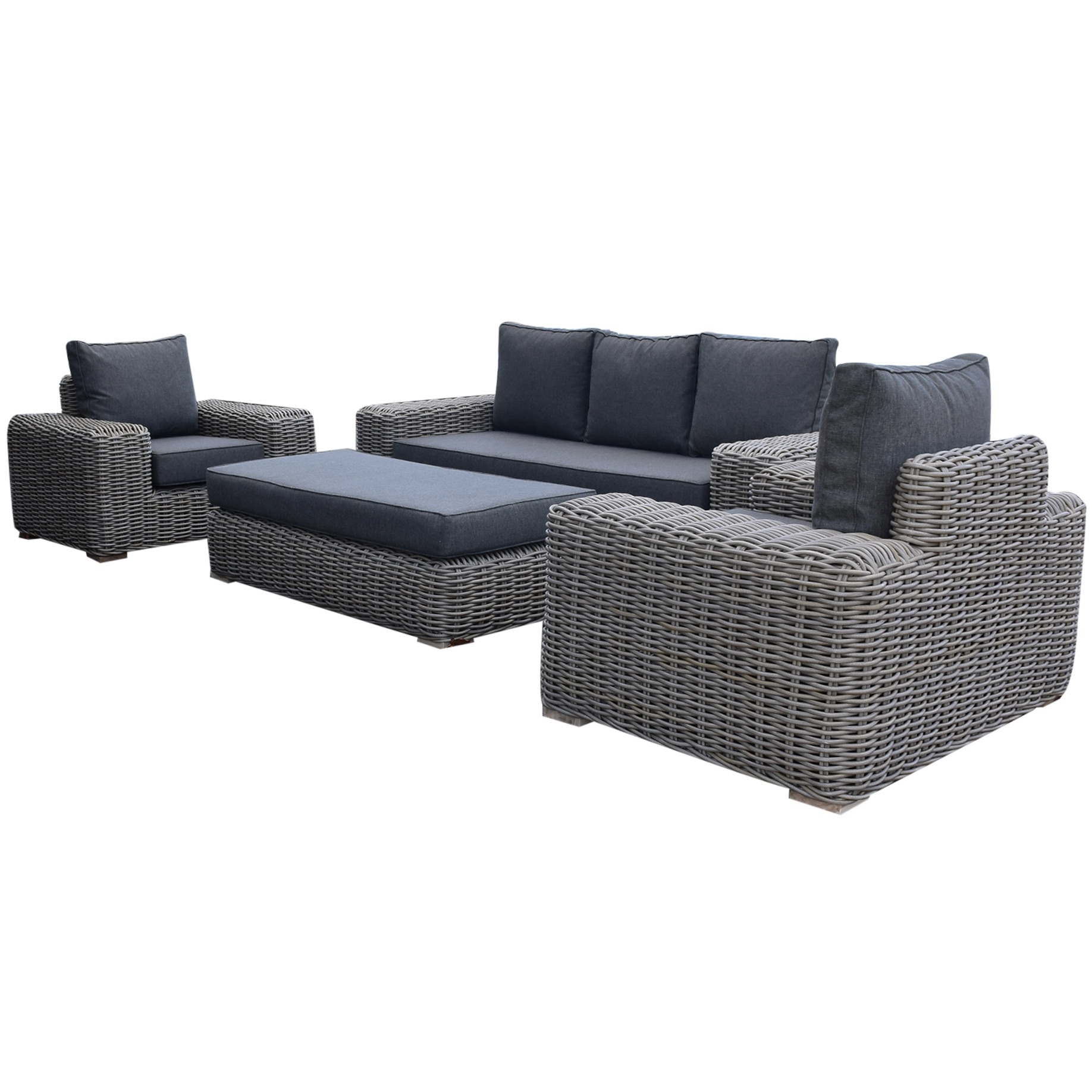 AVH-Collectie Queen stoel bank loungeset 4 delig grijs vlechtwerk