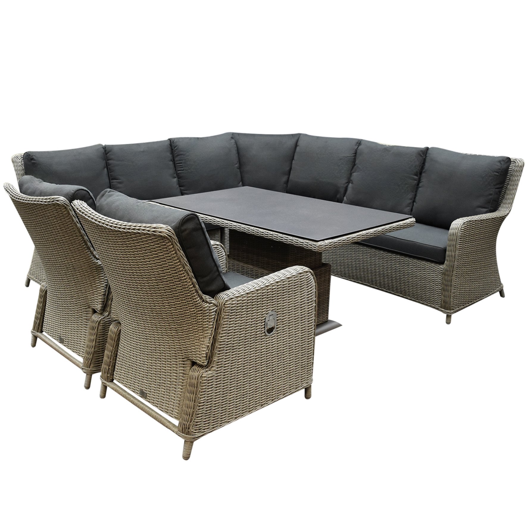 AVH-Collectie Bilbao dining hoek loungeset 6 delig grijs verstelbare tafel