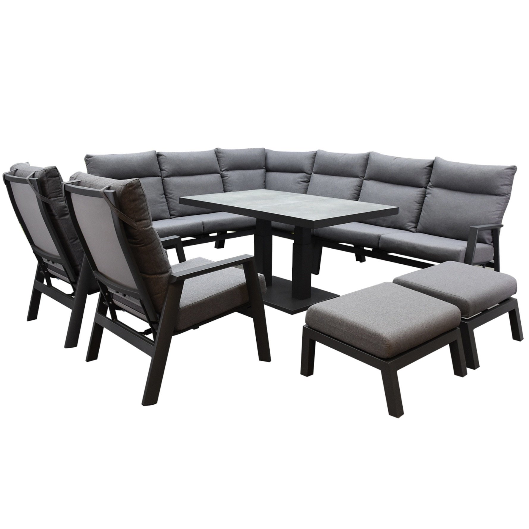 AVH-Collectie Pacific hoek dining loungeset 9 delig aluminium verstelbaar