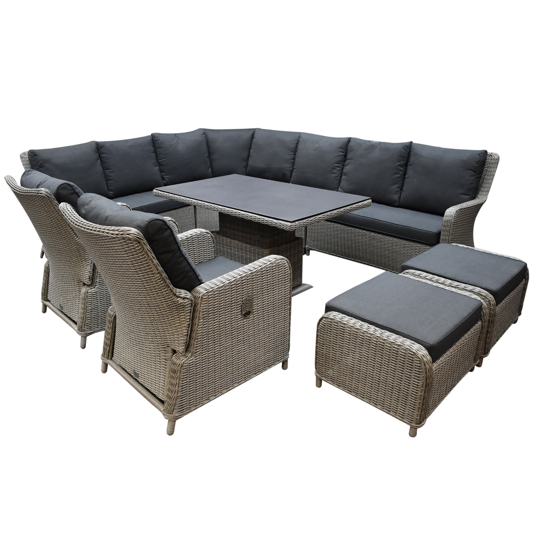 AVH-Collectie Bilbao dining hoek loungeset 9 delig grijs verstelbare tafel
