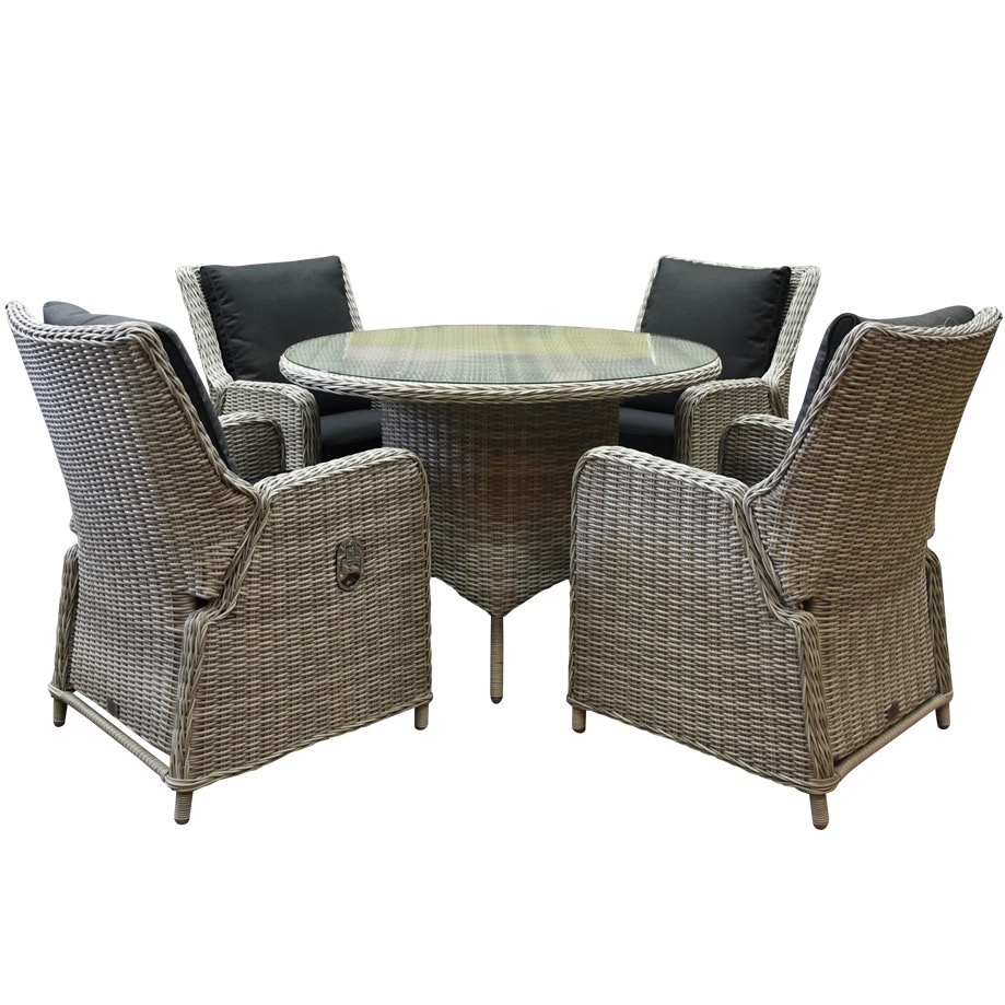 AVH-Collectie Bilbao Riccione dining tuinset 110 cm rond 5-delig wit verstelbaar