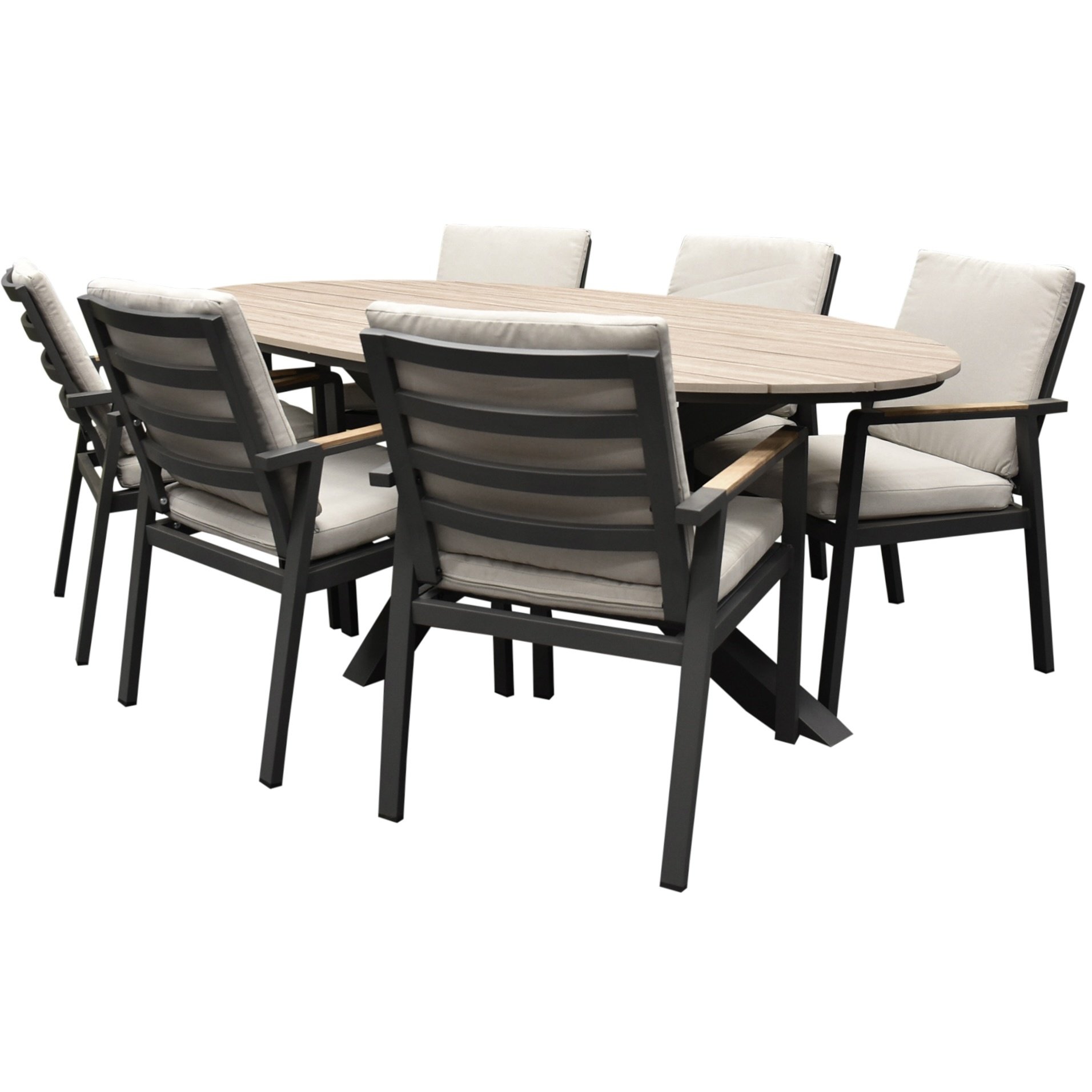 AVH-Collectie Lola Salvador dining tuinset ovaal 220x115xH75 cm 7 delig polywood
