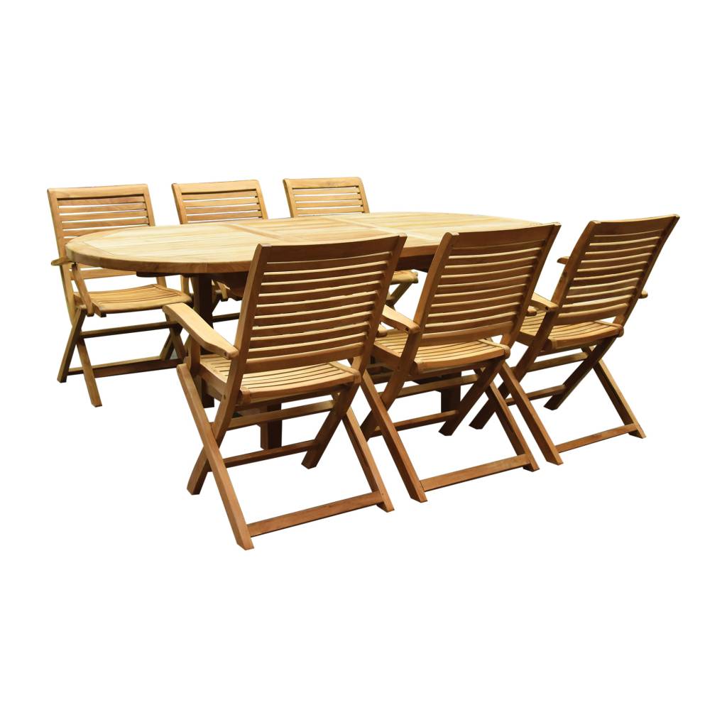 AVH-Collectie Arona Ovaal uitschuifbare dining tuinset 160-210x90 cm blad 2,8 cm 7-delig teak