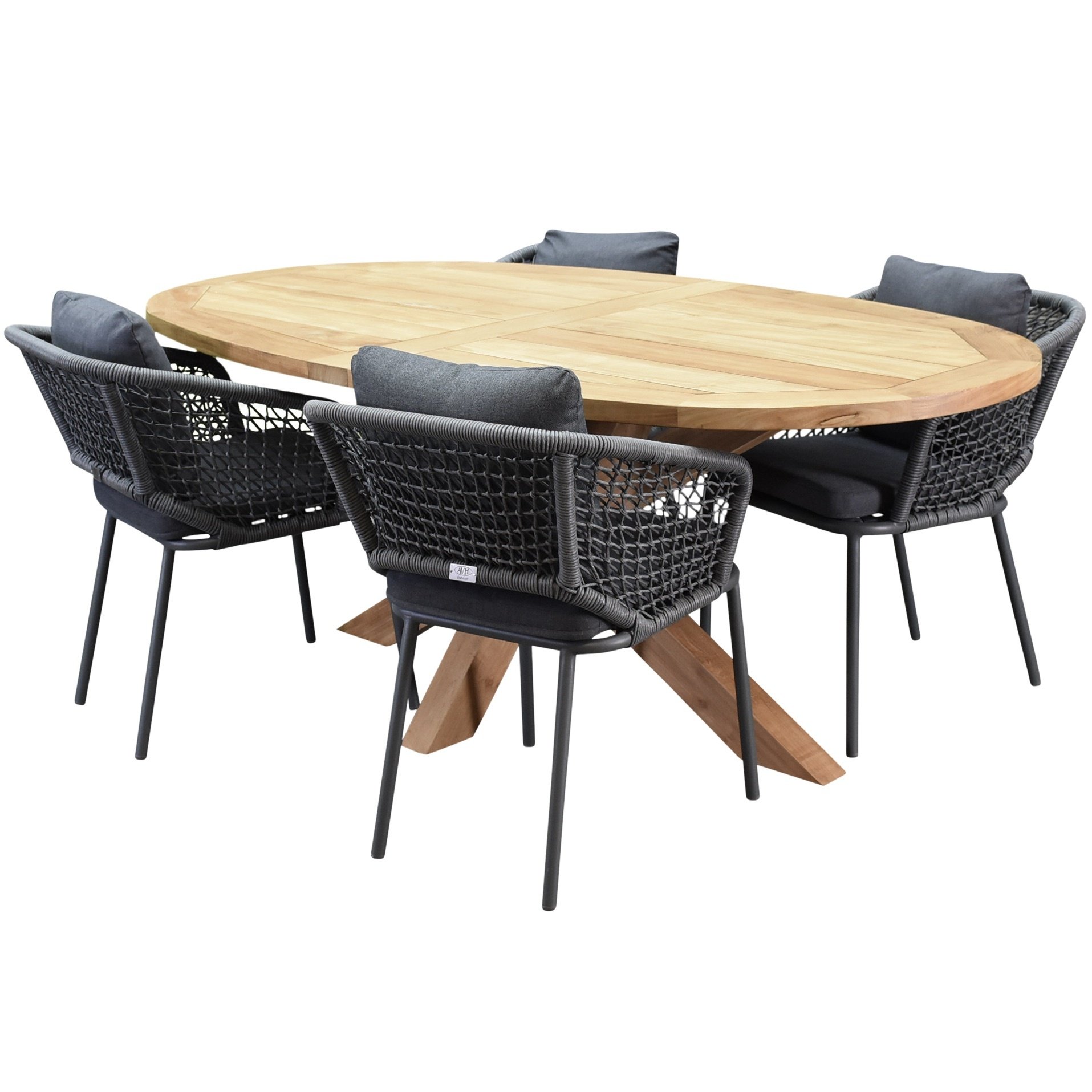 AVH-Collectie Ellips Eagle dining tuinset 200x110xH76 cm 5 delig teak