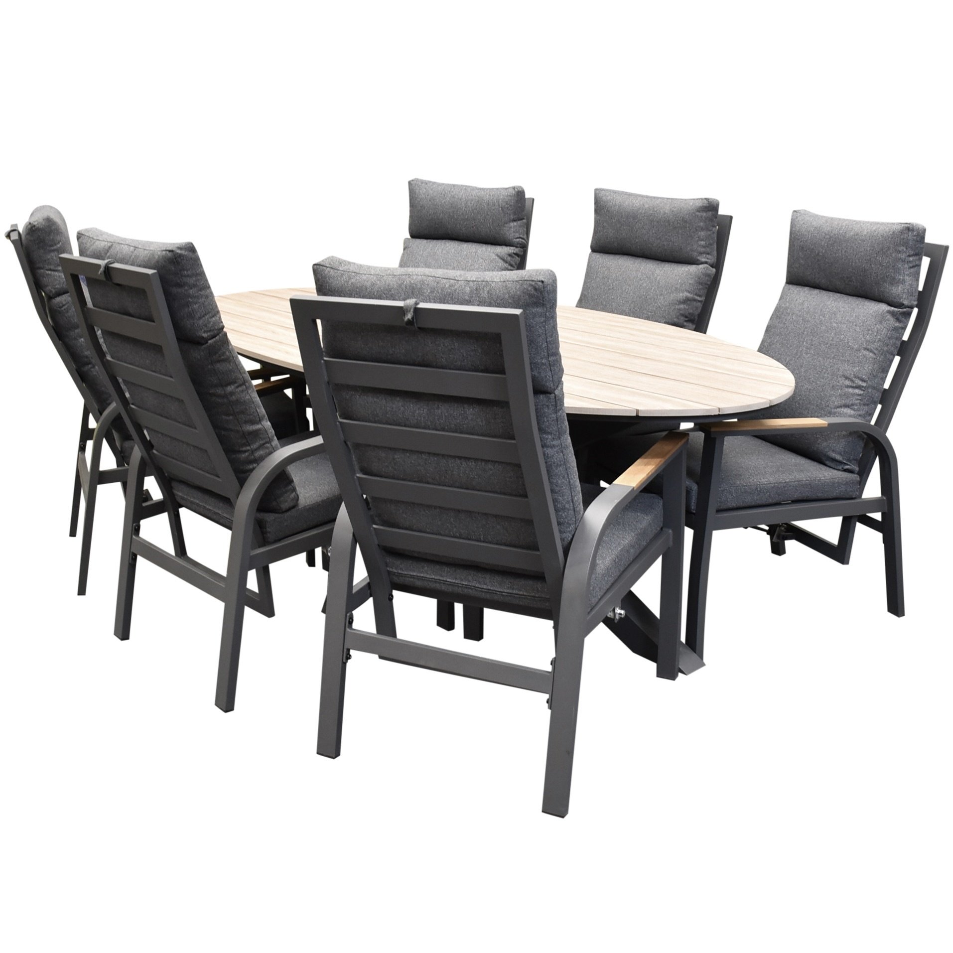 AVH-Collectie Kota Salvador dining tuinset ovaal verstelbaar 220x115xH75 cm 7 delig polywood