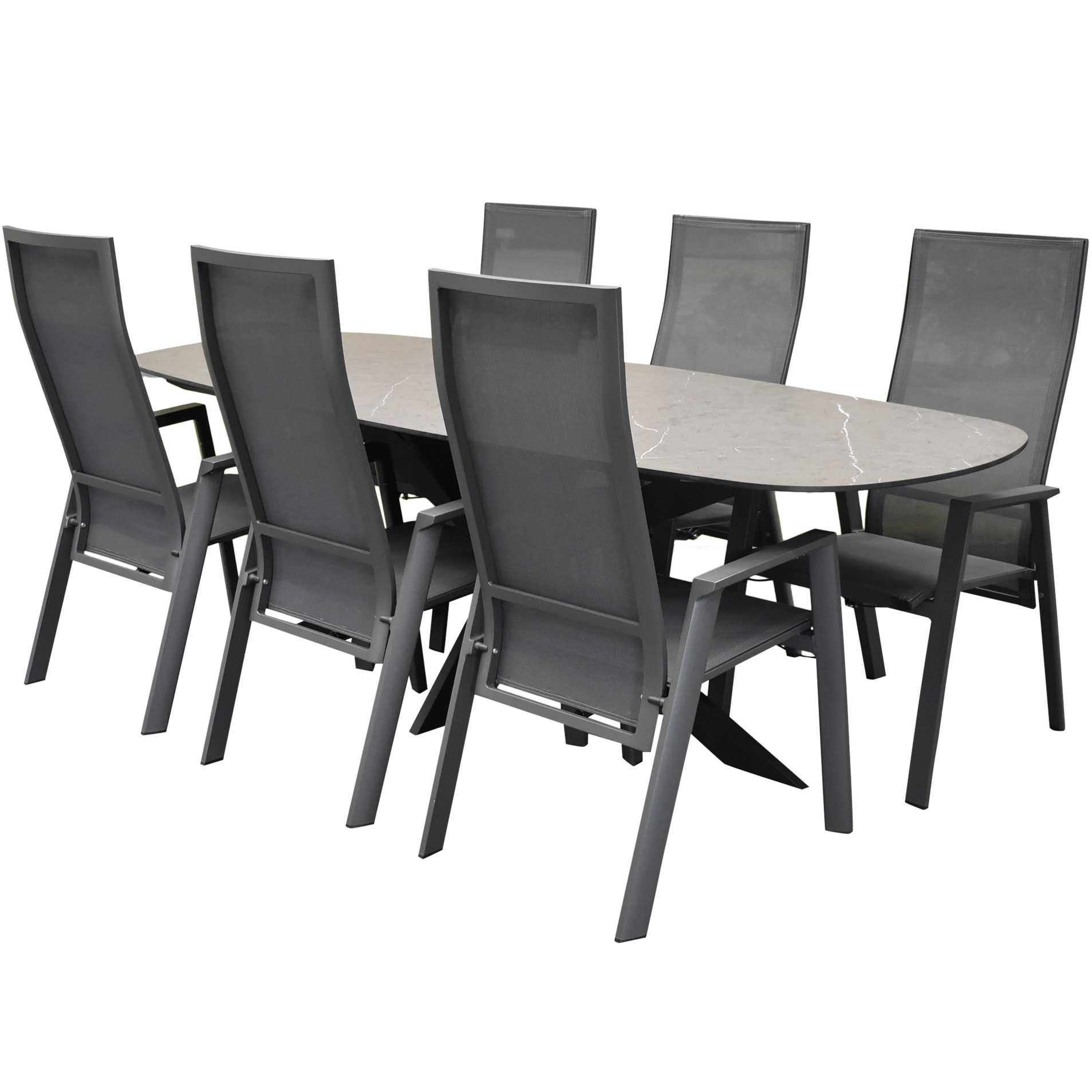 AVH-Collectie San Francisco Nancy dining tuinset 240x100xH76 cm 7 delig verstelbaar keramiek