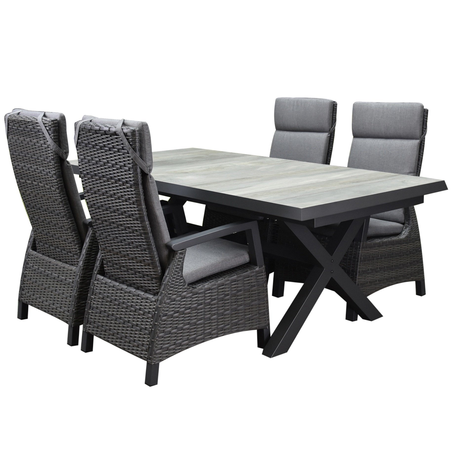 AVH-Collectie Tunis New Delhi dining tuinset uitschuifbaar 204-264x103xH74,5 cm 5 delig verstelbaar