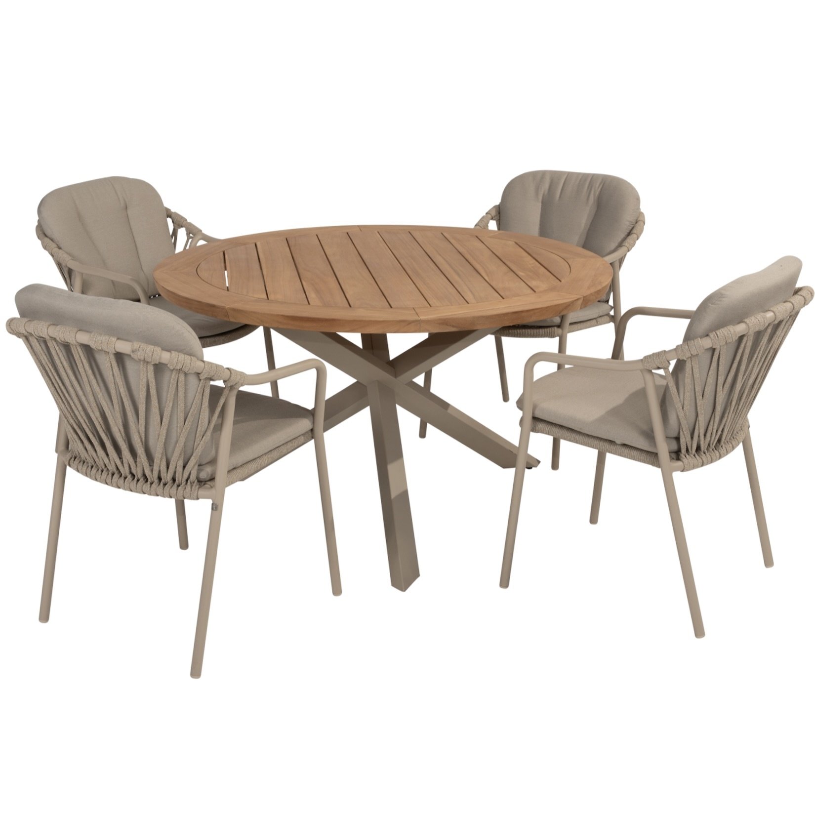 Taste 4SO Manitoba  Prado dining tuinset 130 cm rond 5 delig zand teak 