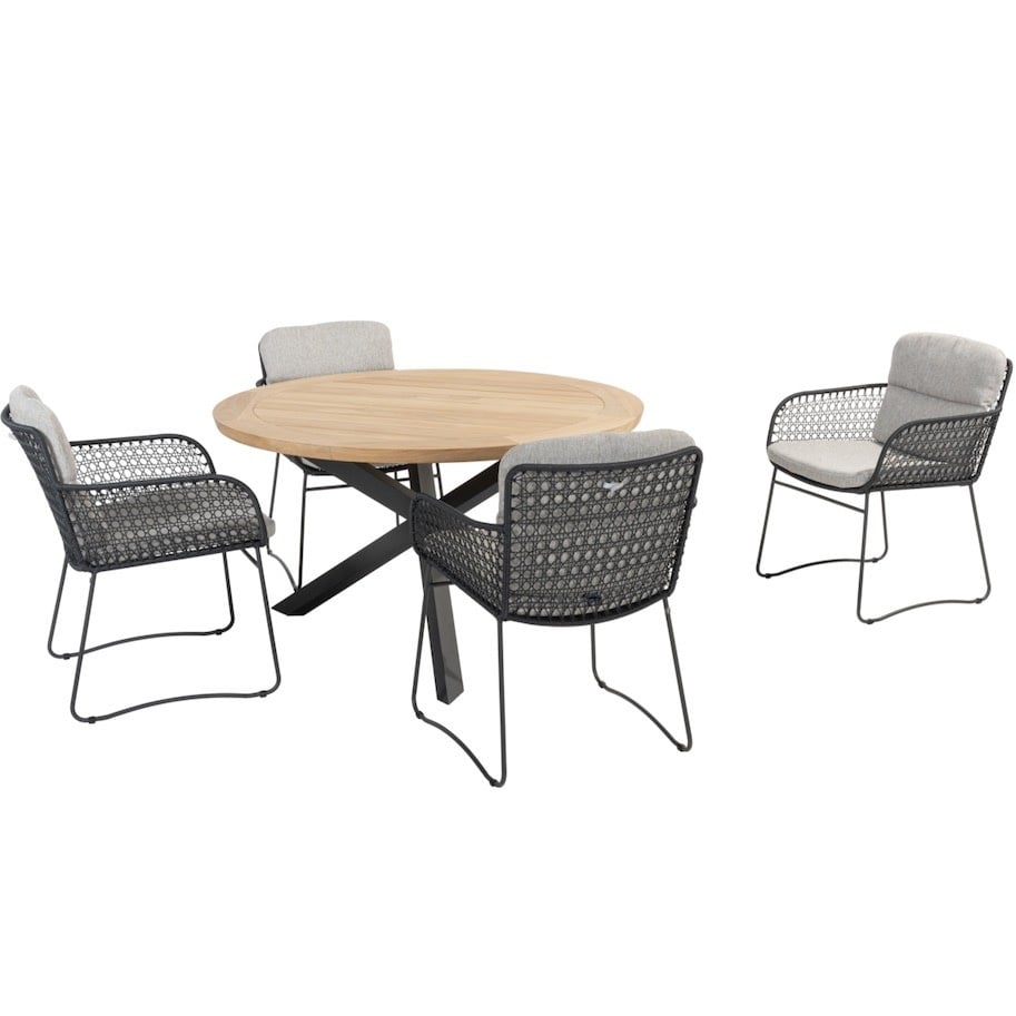 4 Seasons Outdoor Aprilla Prado dining tuinset 130 cm rond 5 delig Antraciet 