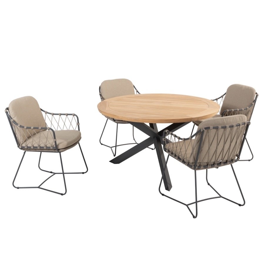 Taste 4SO Prego Prado dining tuinset 130 cm rond 5 delig taupe teak 