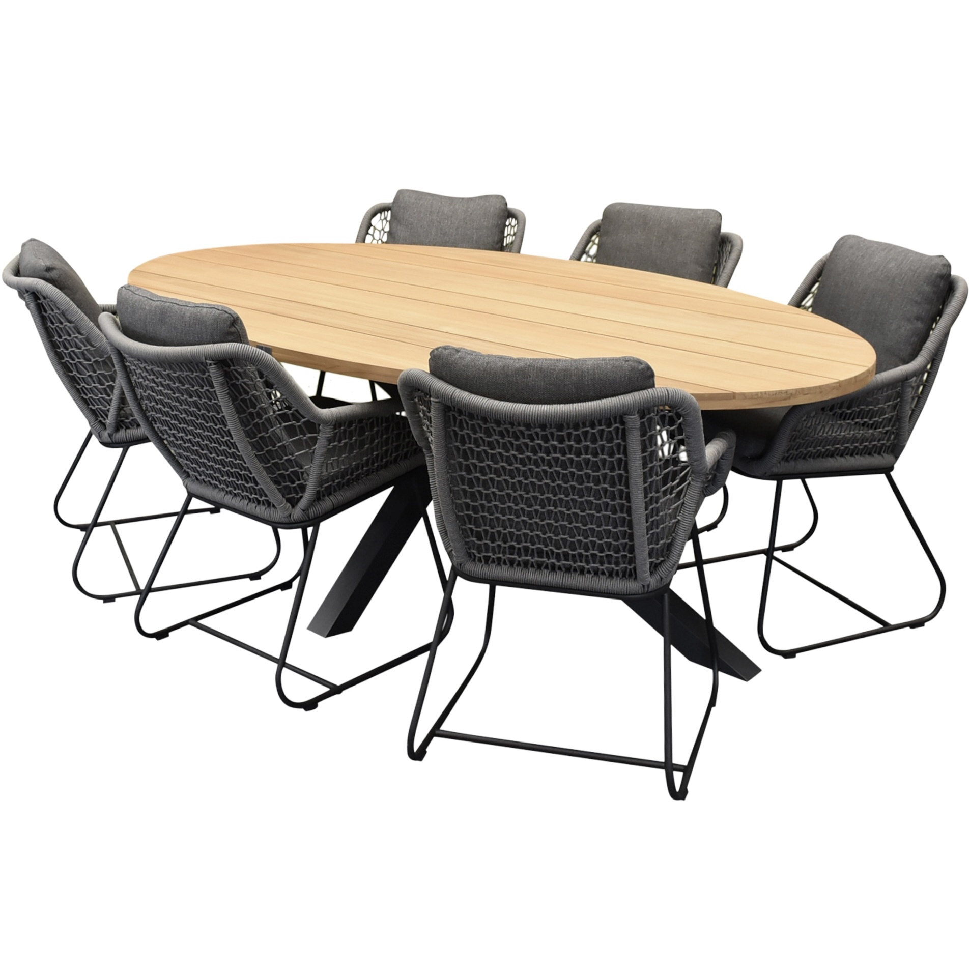 AVH-Collectie Zanzibar Savona dining tuinset  220x120 cm ovaal 7 delig rope teak blad