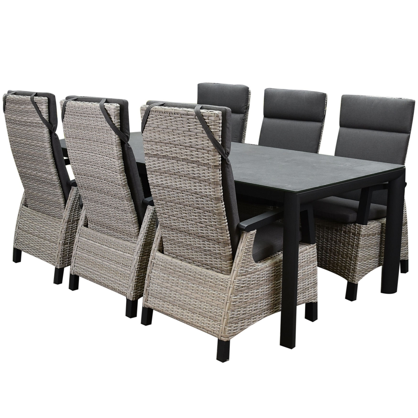 AVH-Collectie Tunis Angora dining tuinset 220x100x74,5 cm 7 delig verstelbaar grijs