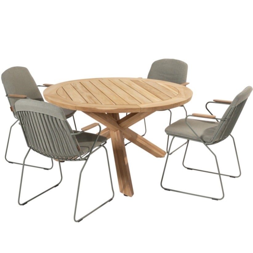 4 Seasons Outdoor Veneto Prado dining tuinset 130 cm rond 5 delig olive teak 