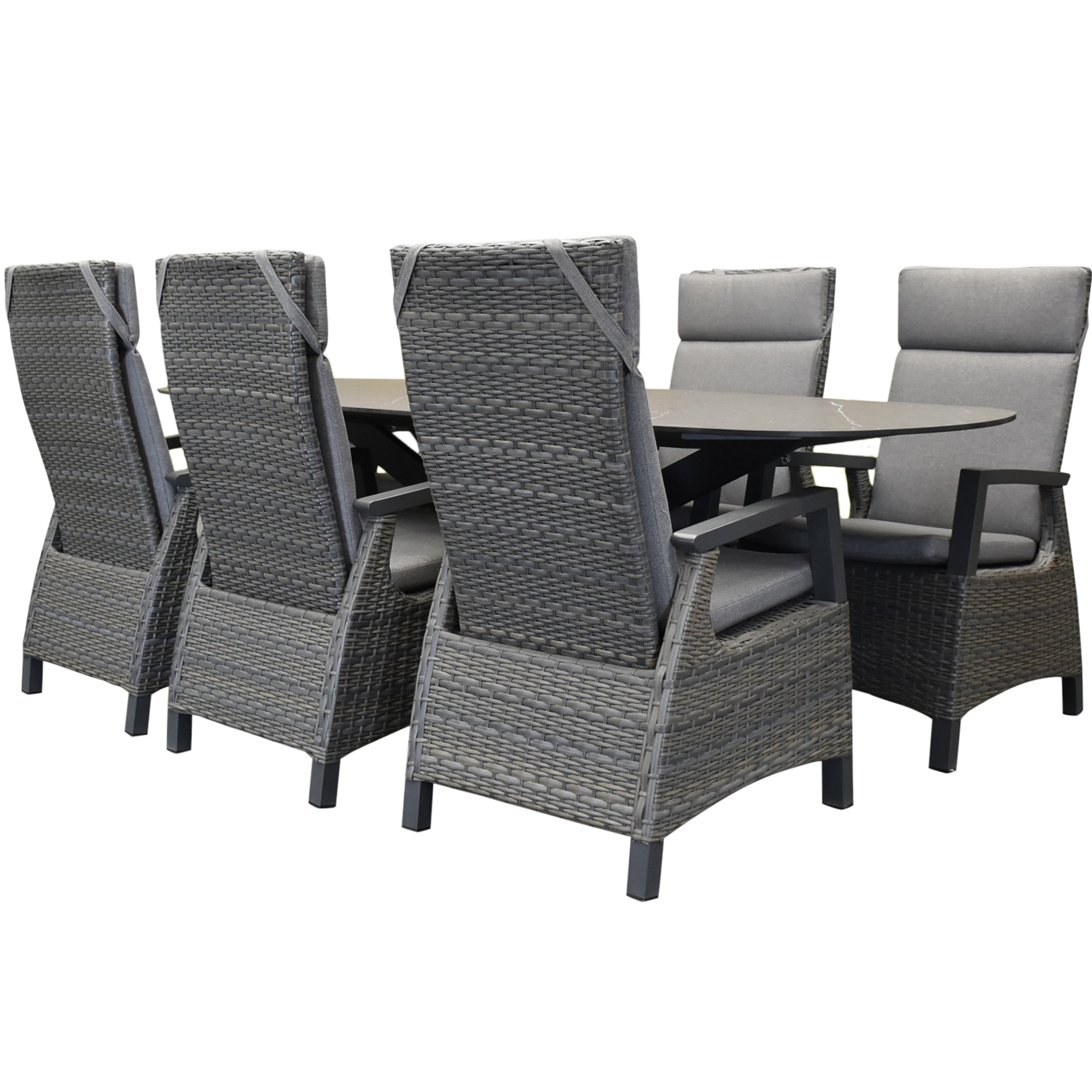 AVH-Collectie San Francisco Tunis dining tuinset 240x100xH76 cm 7 delig verstelbaar antraciet keramiek