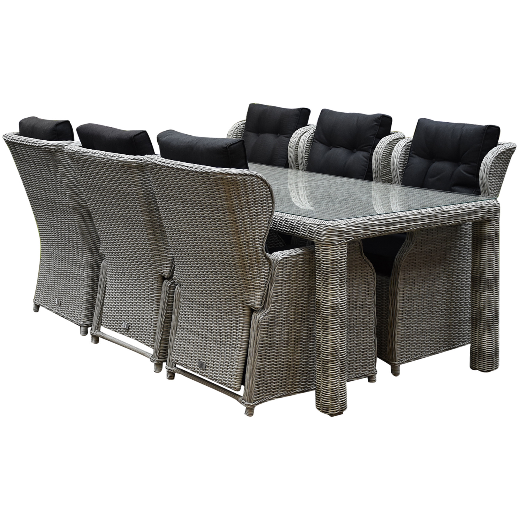 AVH-Collectie Ibiza Bergamo dining tuinset 240x100xH77 cm 7 delig wit verstelbaar