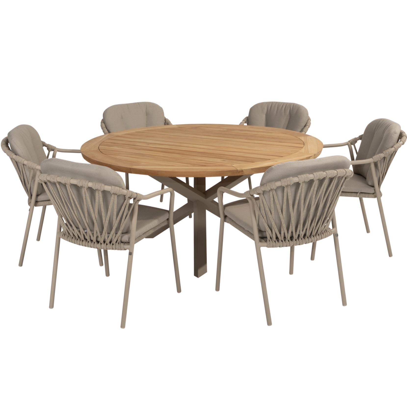 Taste 4SO Manitoba  Prado dining tuinset 160 cm rond 7 delig zand teak 