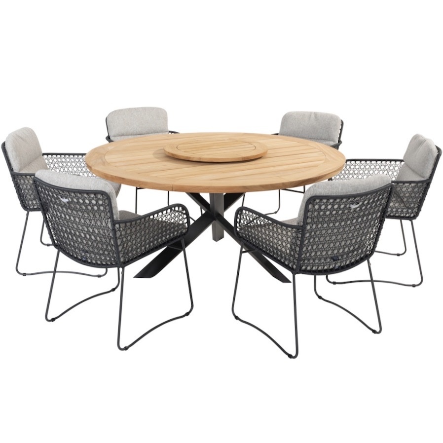 4 Seasons Outdoor Aprilla Prado dining tuinset 160 cm rond 7 delig Antraciet 