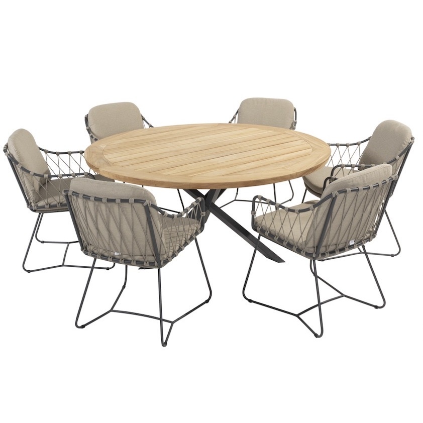 Taste 4SO Prego Prado dining tuinset 160 cm rond 7 delig taupe teak 