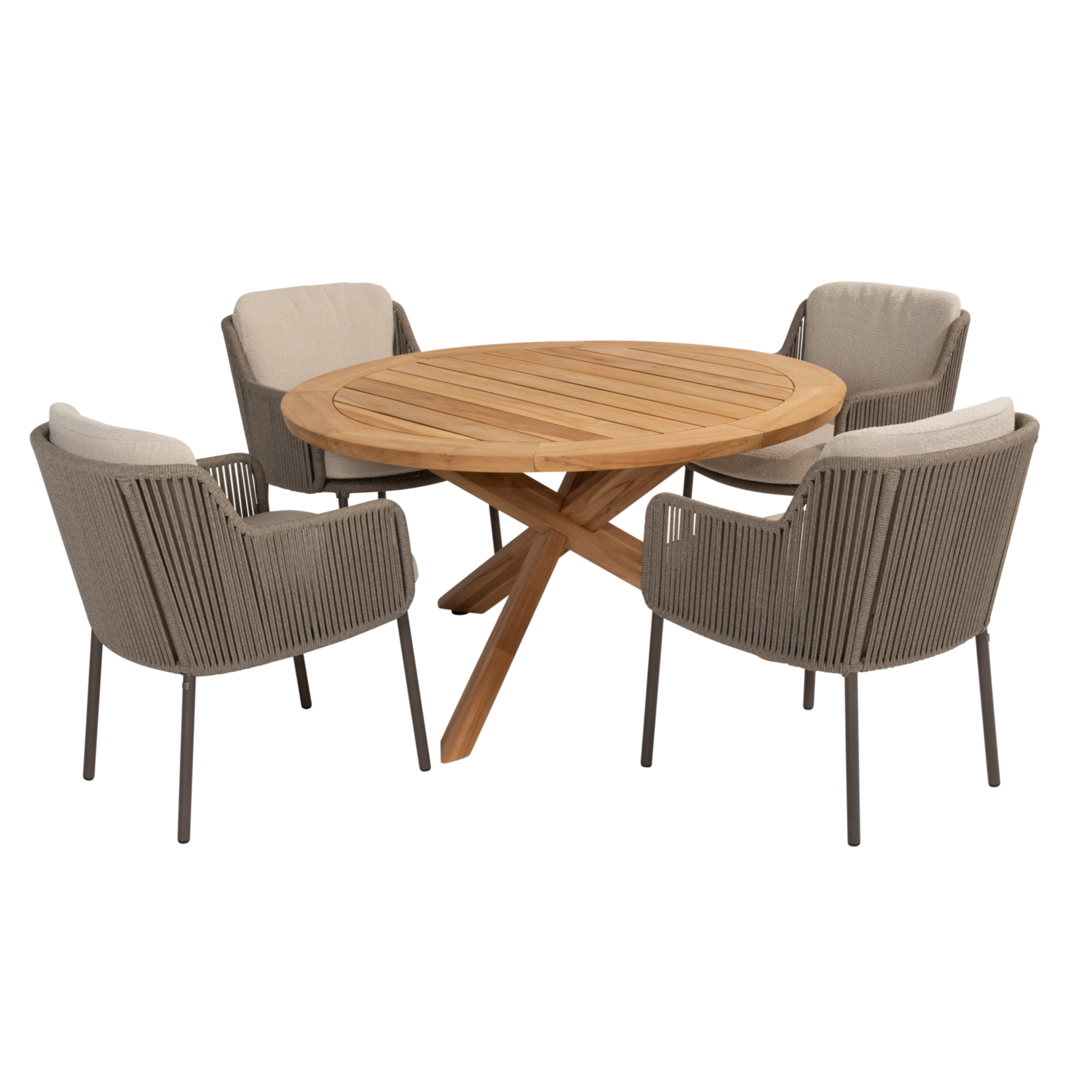 4 Seasons Outdoor Prado Bernini dining set 130 cm rond 5 delig teak terre 