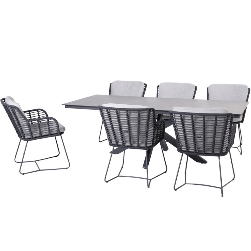 4 Seasons Outdoor Minerva Fabrice dining tuinset 220x95xH75cm 7 delig HPL donkdergrijs 