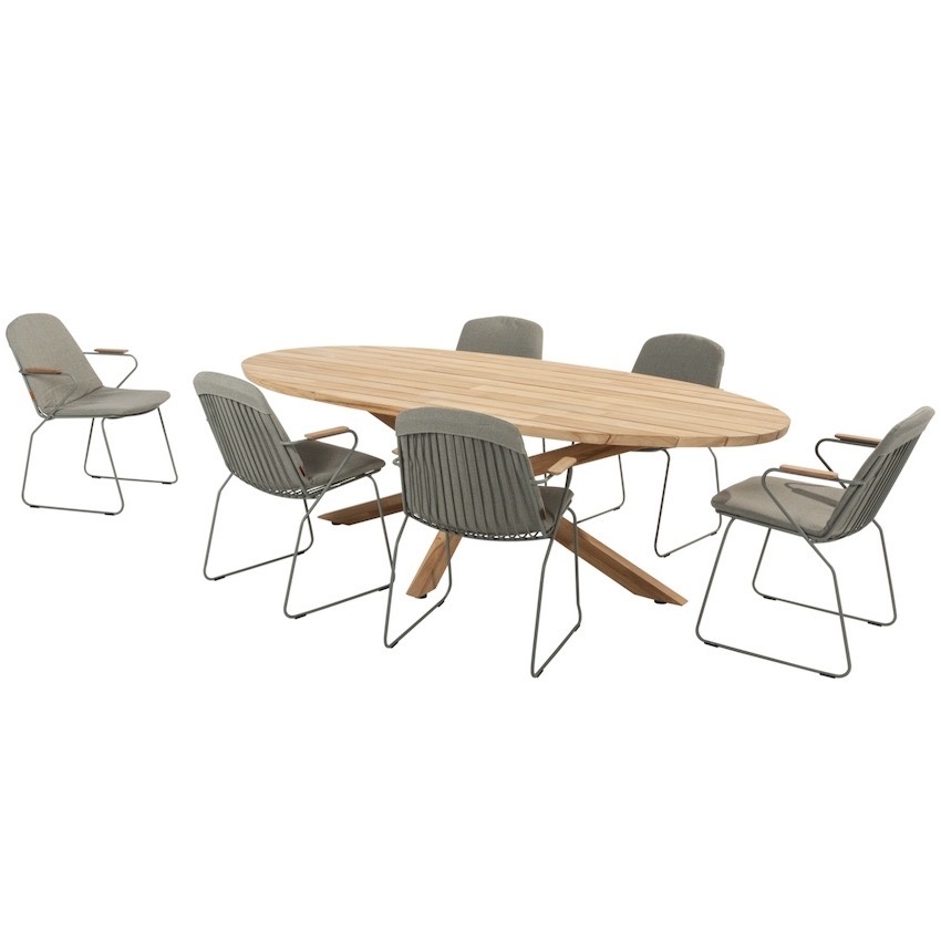 4 Seasons Outdoor Veneto Prado ellips dining tuinset teak 240x115xH75 cm 7 delig teak olive 