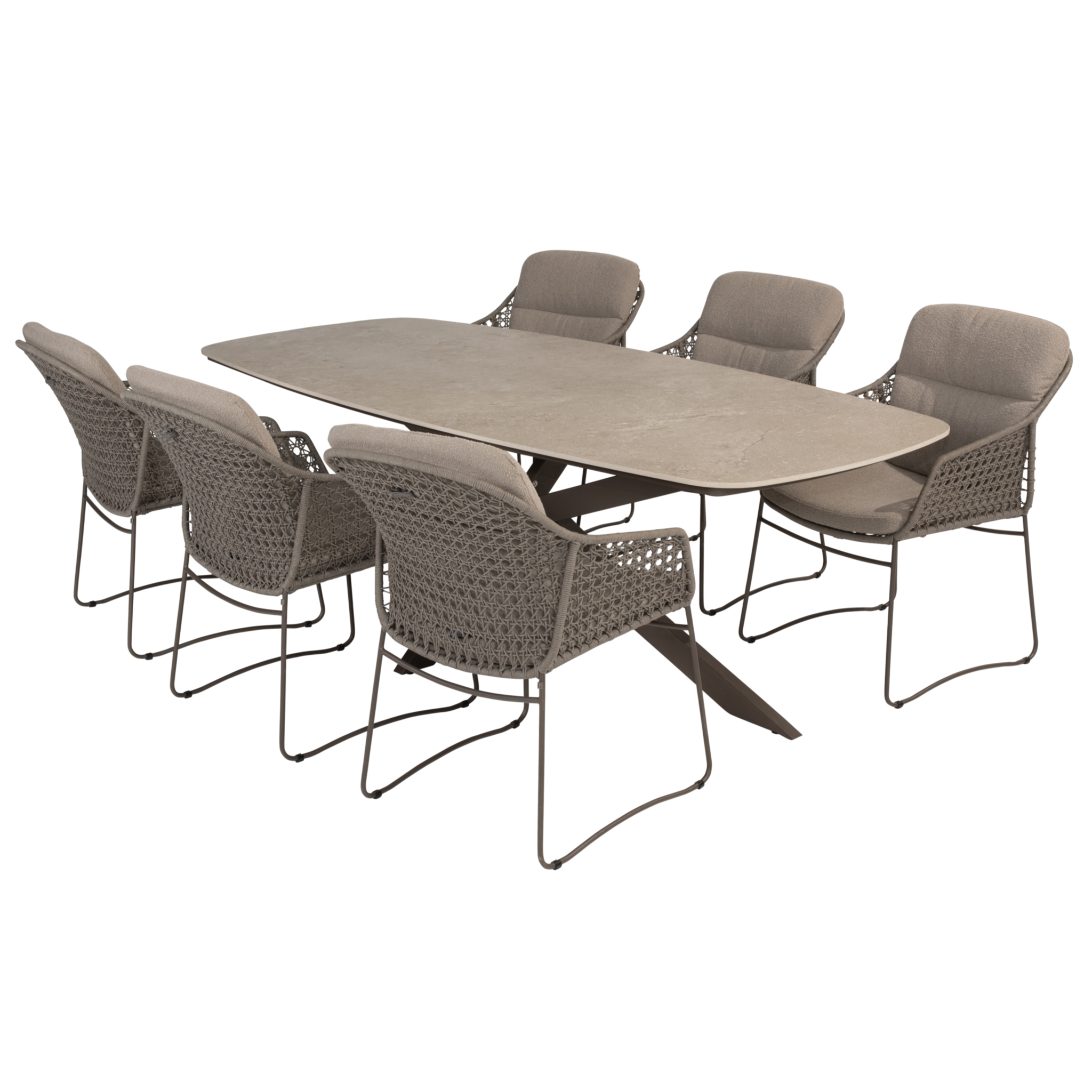4 Seasons Outdoor Prado Moretti barrel dining tuinset 7 delig 240x105xH75 cm keramiek terre 