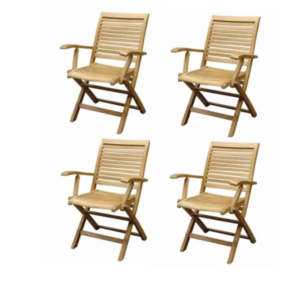 AVH-Collectie Arona dining tuinstoel inklapbaar met armleuning teak set van 4