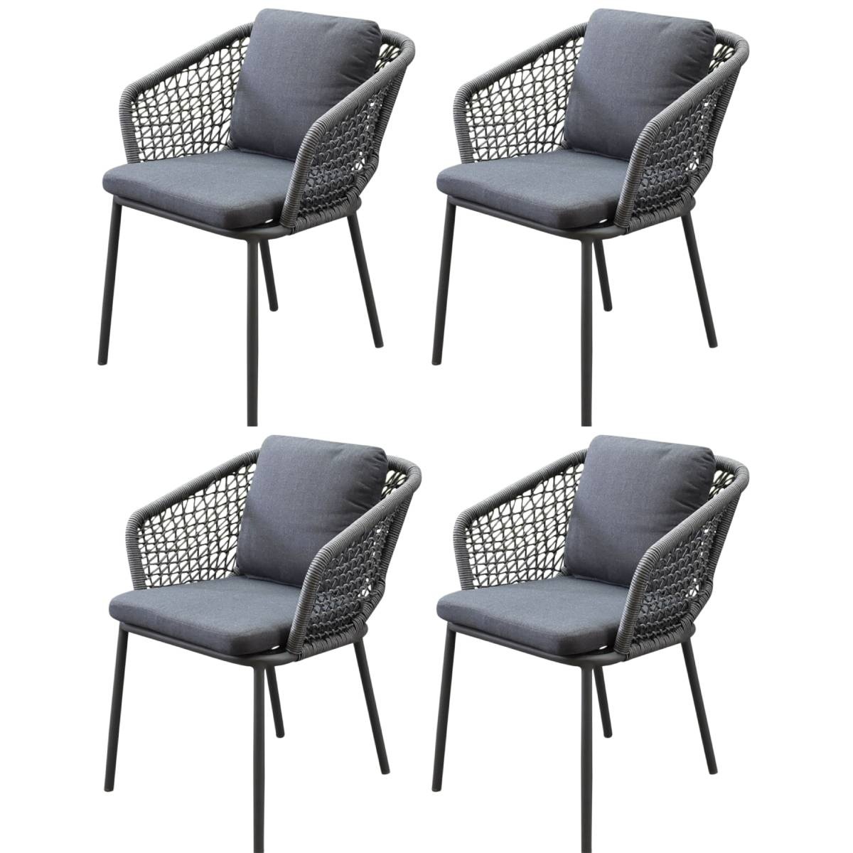 AVH-Collectie Eagle dining tuinstoel grijs wicker set van 4