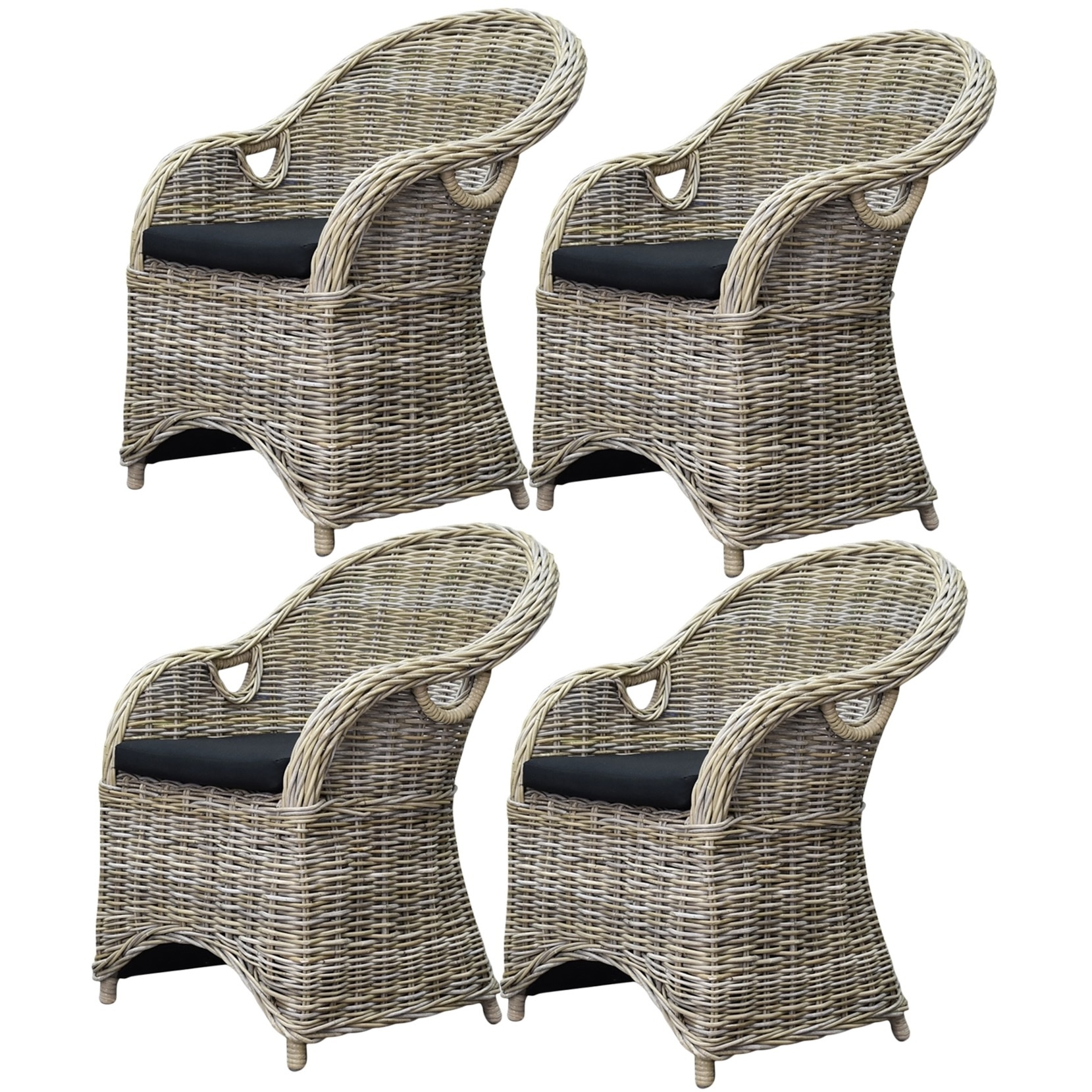 AVH-Collectie 4 stuks Macau dining tuinstoel met handgat naturel rotan