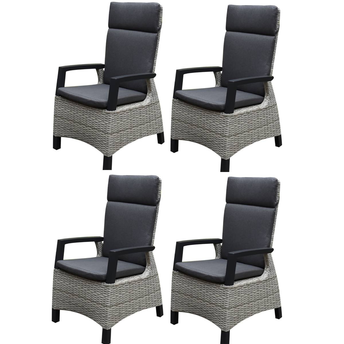 AVH-Collectie Tunis dining tuinstoel verstelbaar grijs set van 4