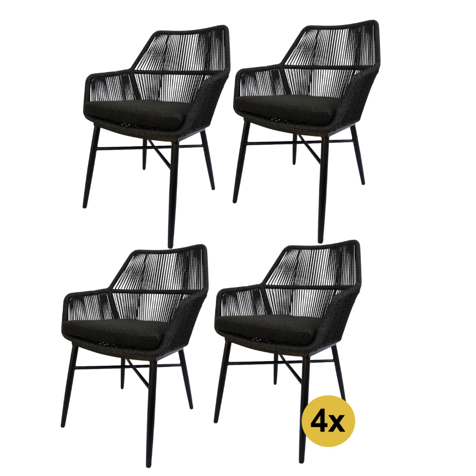 AVH-Collectie Set van 4 Chianti dining tuinstoel zwart rope