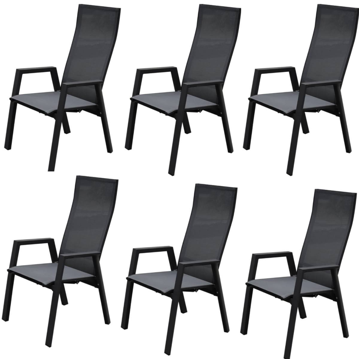 AVH-Collectie Nancy dining tuinstoel verstelbaar antraciet textileen  set van 6