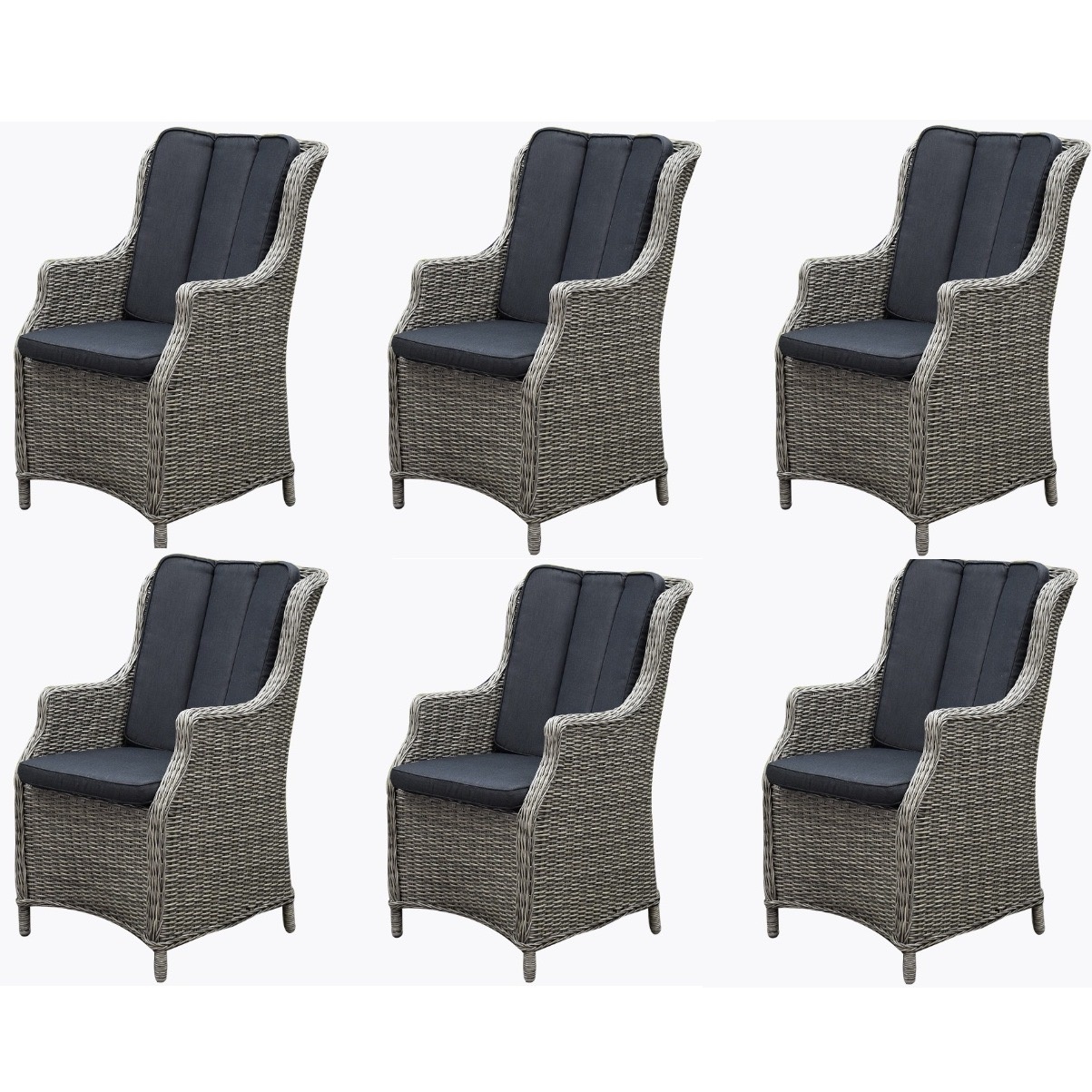 AVH-Collectie Set van 6 stuks Darwin dining tuinstoel grijs wicker
