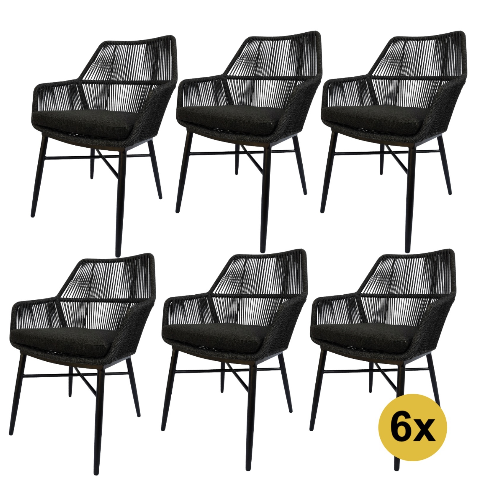 AVH-Collectie Set van 6 Chianti dining tuinstoel zwart rope