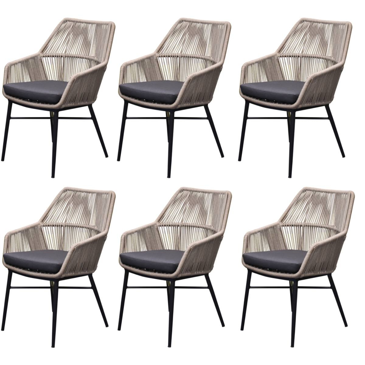 AVH-Collectie Chianti dining tuinstoel grijs rope set van 6