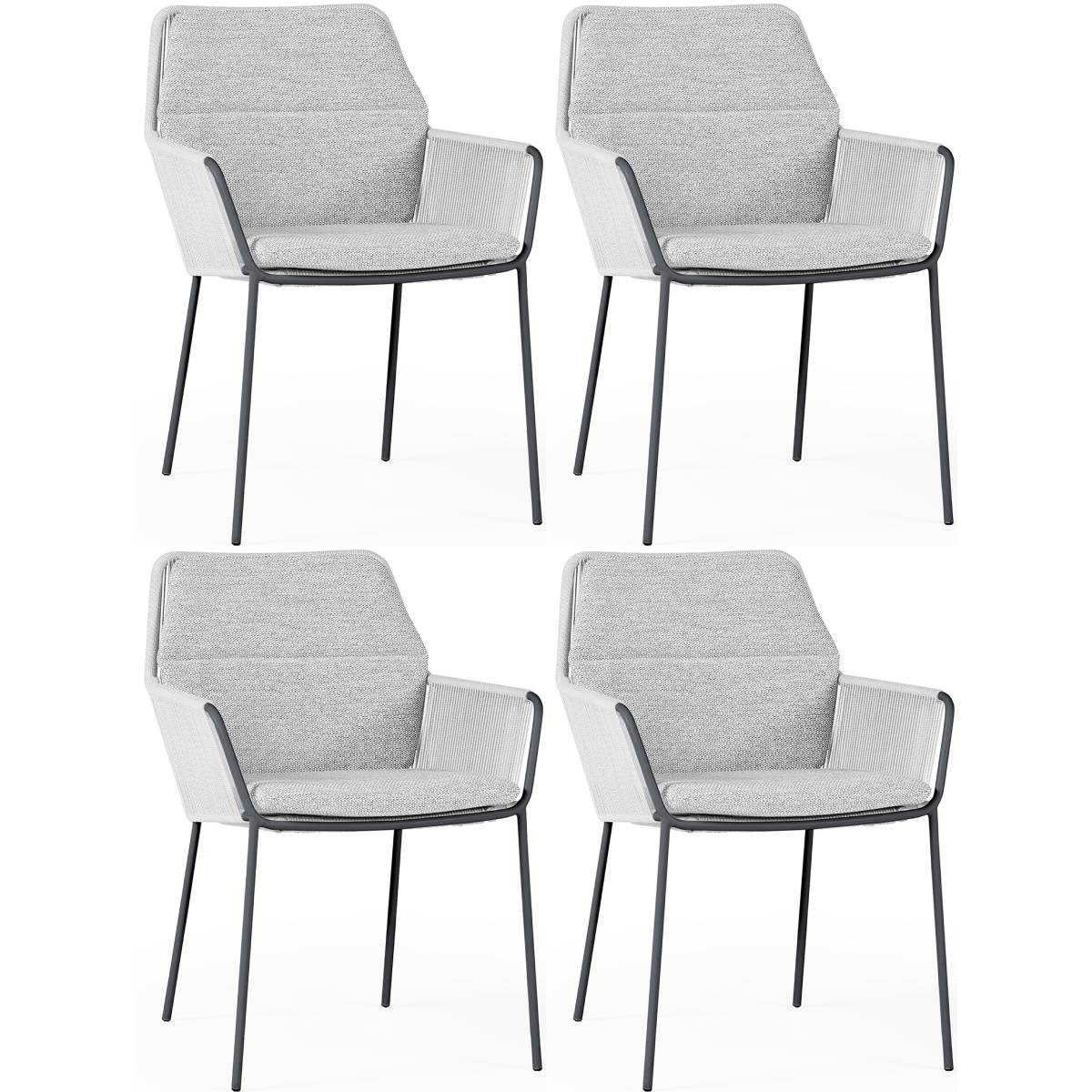 SUNS Punta dining tuinstoel soft grey mixed weave camel sand  set van 4